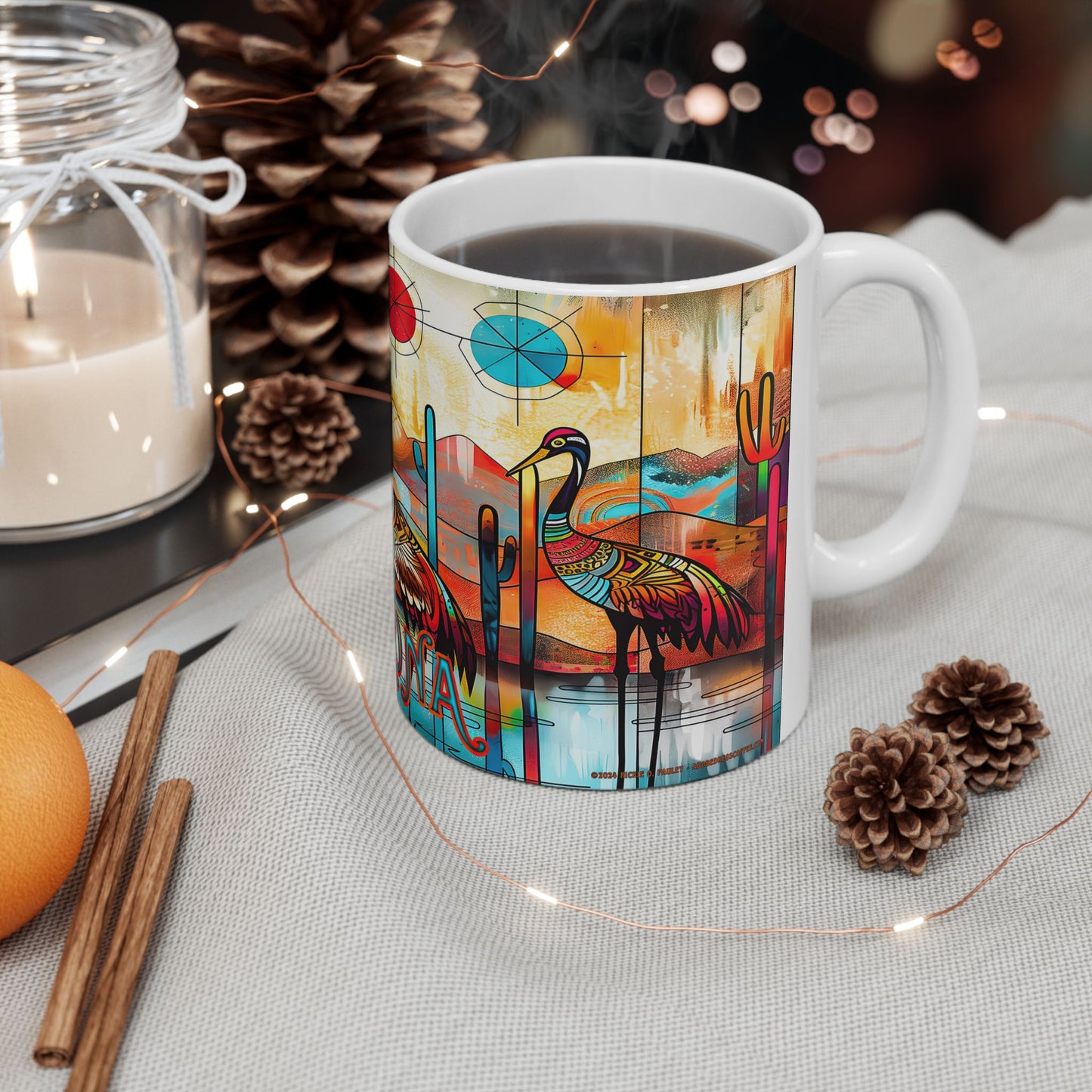 "Sandhill Craze" Colorful Arizona Sandhill Cranes 11oz and 15oz Ceramic Coffee/Tea Mug