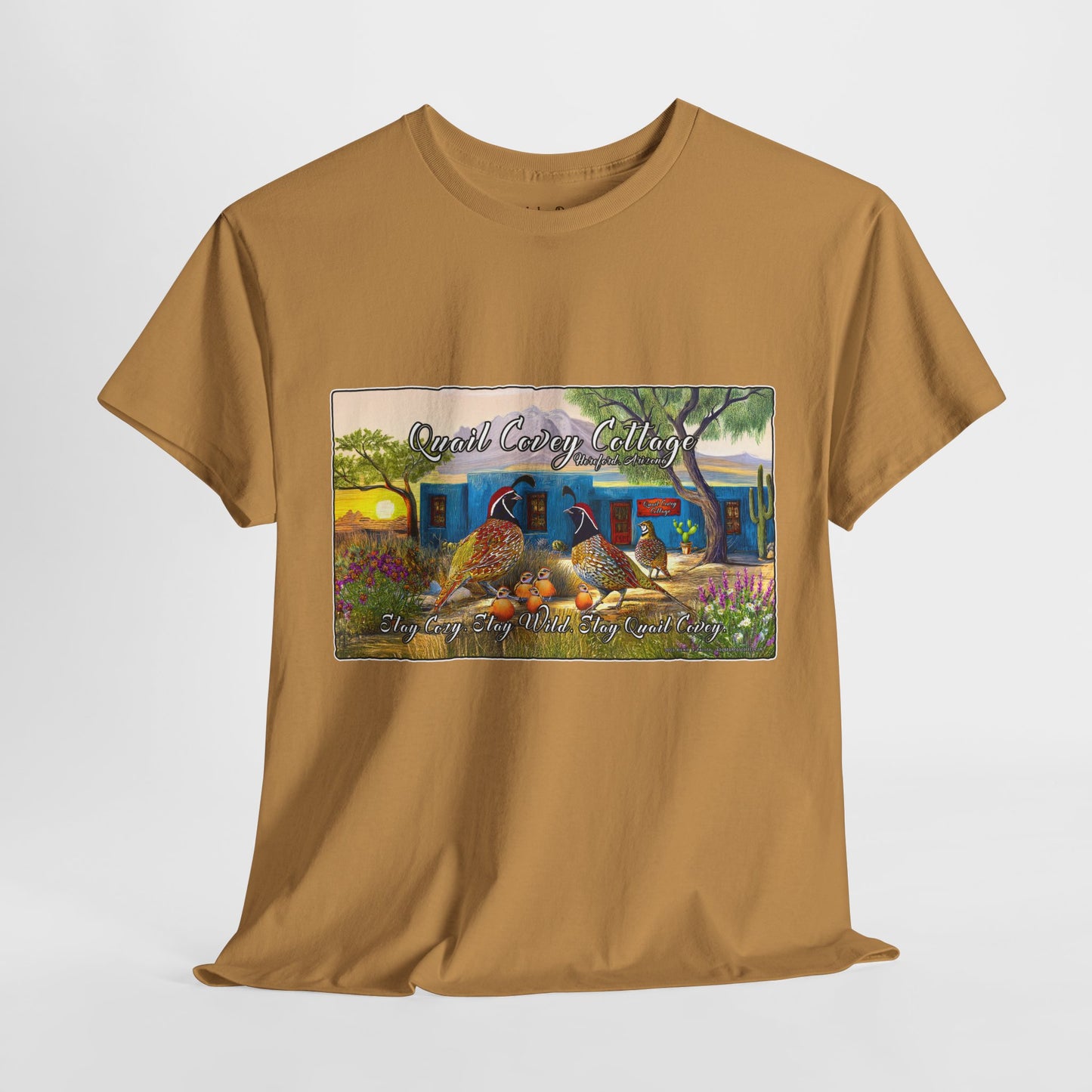 "Quail Covey Cottage" Nature-Inspired Unisex Heavy Cotton Tee, Casual Shirt, Graphic Tee, Eco-Friendly Fashion, Outdoor Adventure Wear
