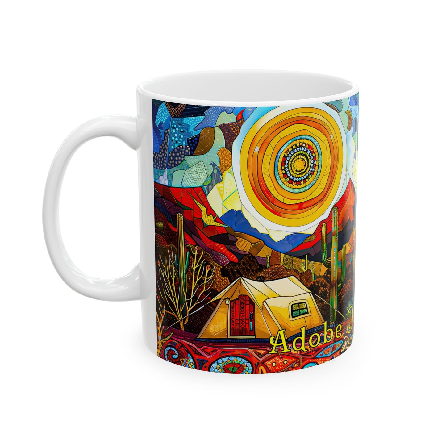 "A Patchwork Desert Camp" Vibrant Ceramic Mug - Available in 11oz and 15oz Sizes