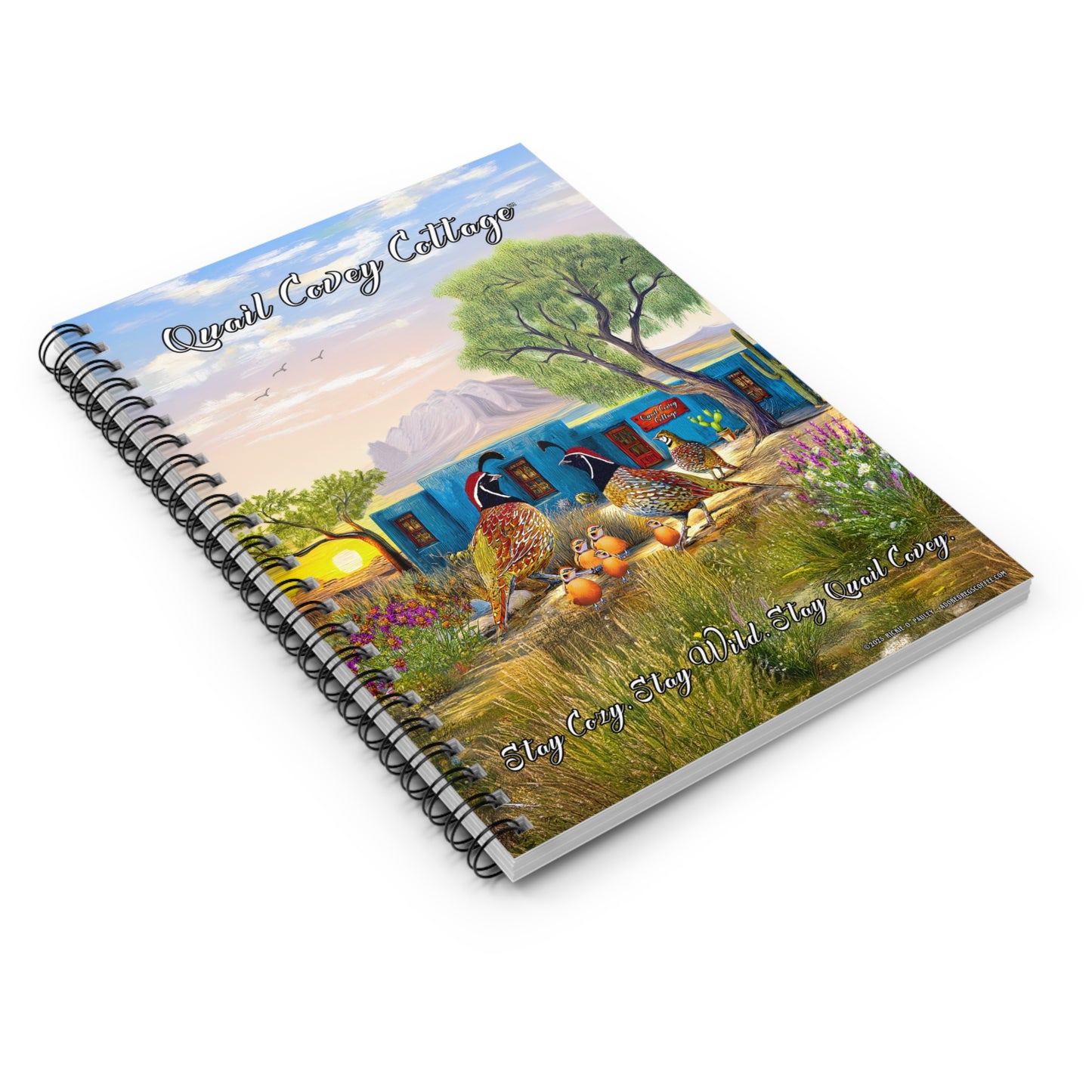 "Quail Covey Cottage" Charming Spiral Notebook - Perfect for Writers, Note-Taking, Journaling, Gifts, Cozy Cottage Vibe