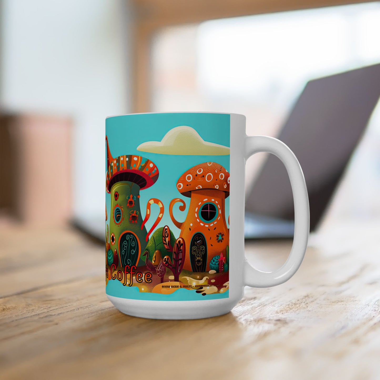"So Mushroom for Coffee" Colorful Mushroom Themed Ceramic Mug - Available in 11oz and 15oz Sizes