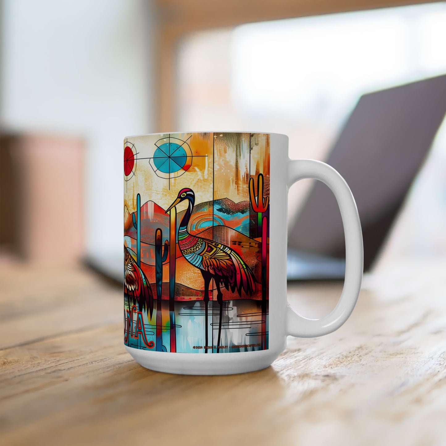 "Sandhill Craze" Colorful Arizona Sandhill Cranes 11oz and 15oz Ceramic Coffee/Tea Mug