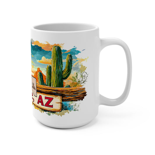 Colorful Bisbee, AZ Mug - 15oz Ceramic Coffee Cup with Cactus and Bird Design