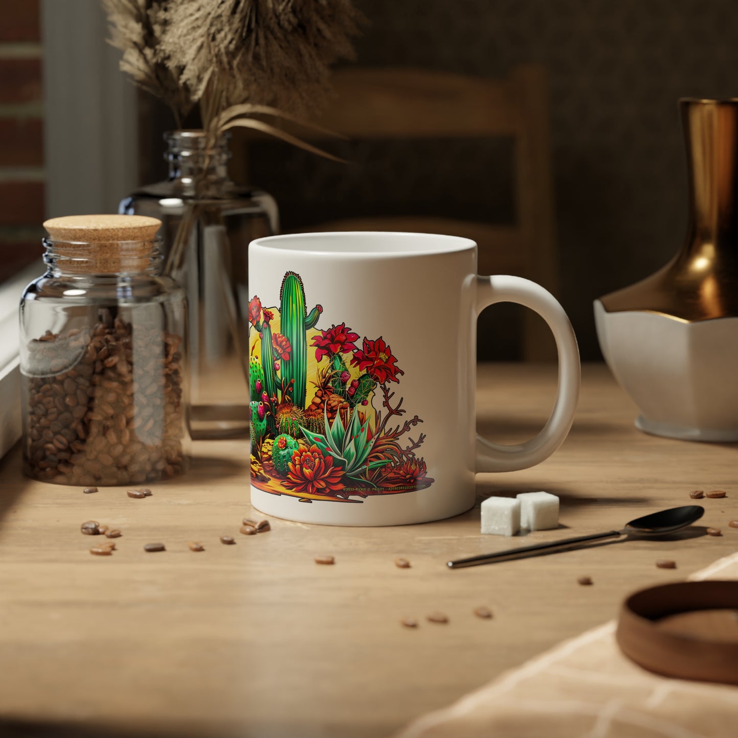 "Arizona Wild" Vibrant Cactus Jumbo Mug - 20oz, Southwestern Style Coffee Cup, Perfect Gift for Plant Lovers, Home Decor, Housewarming
