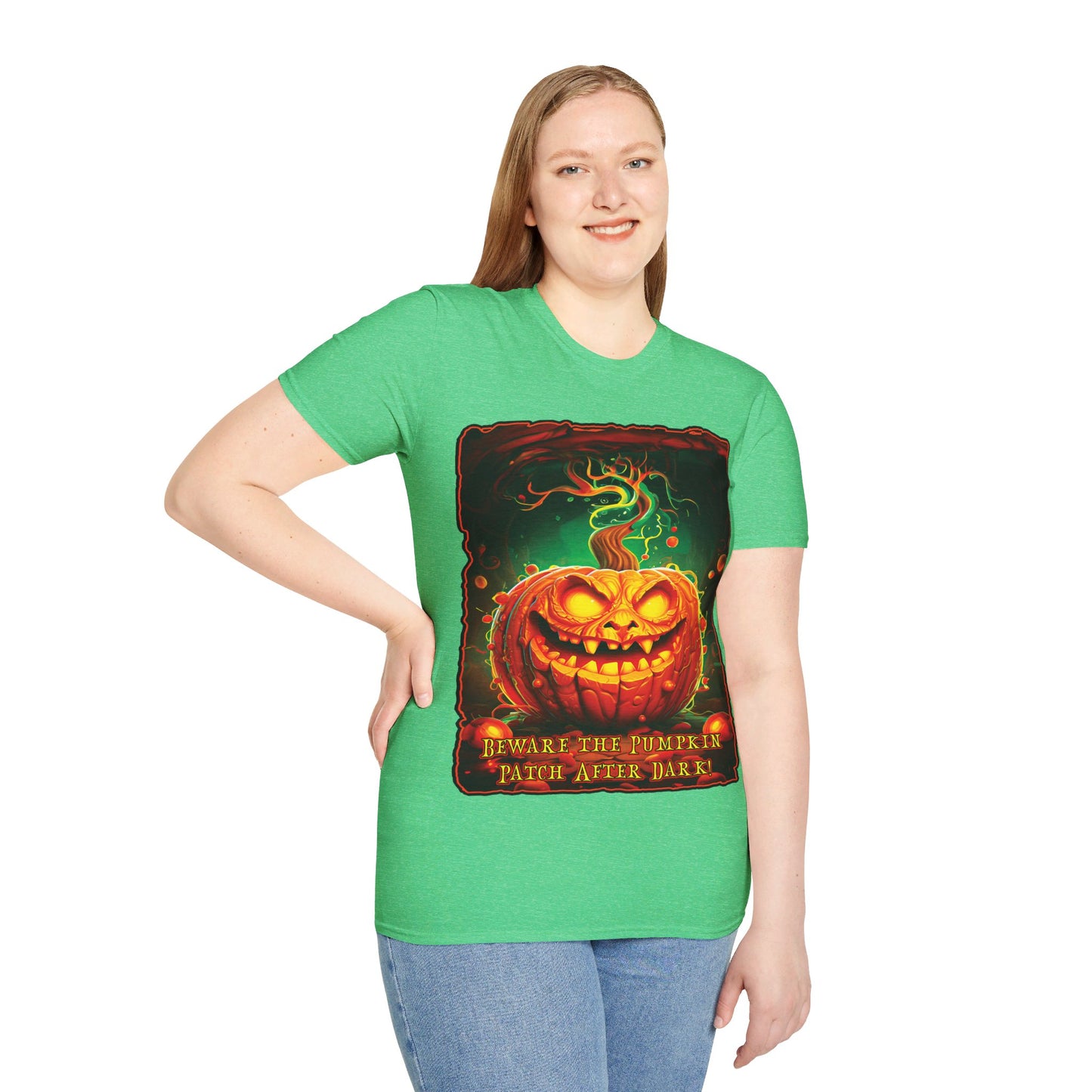 "Beware the Pumpkin Patch..." Unisex Softstyle T-Shirt from Adobe Dregs Coffee Stash™