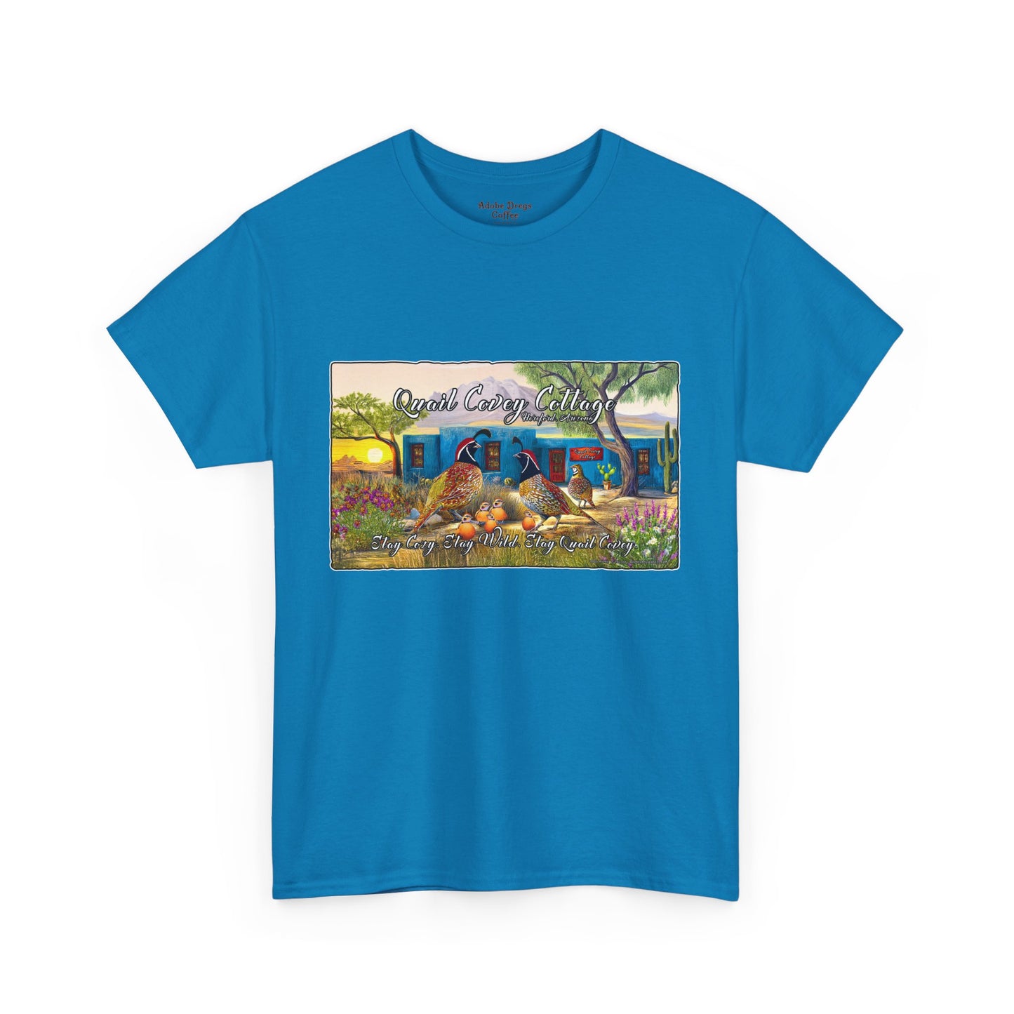 "Quail Covey Cottage" Nature-Inspired Unisex Heavy Cotton Tee, Casual Shirt, Graphic Tee, Eco-Friendly Fashion, Outdoor Adventure Wear