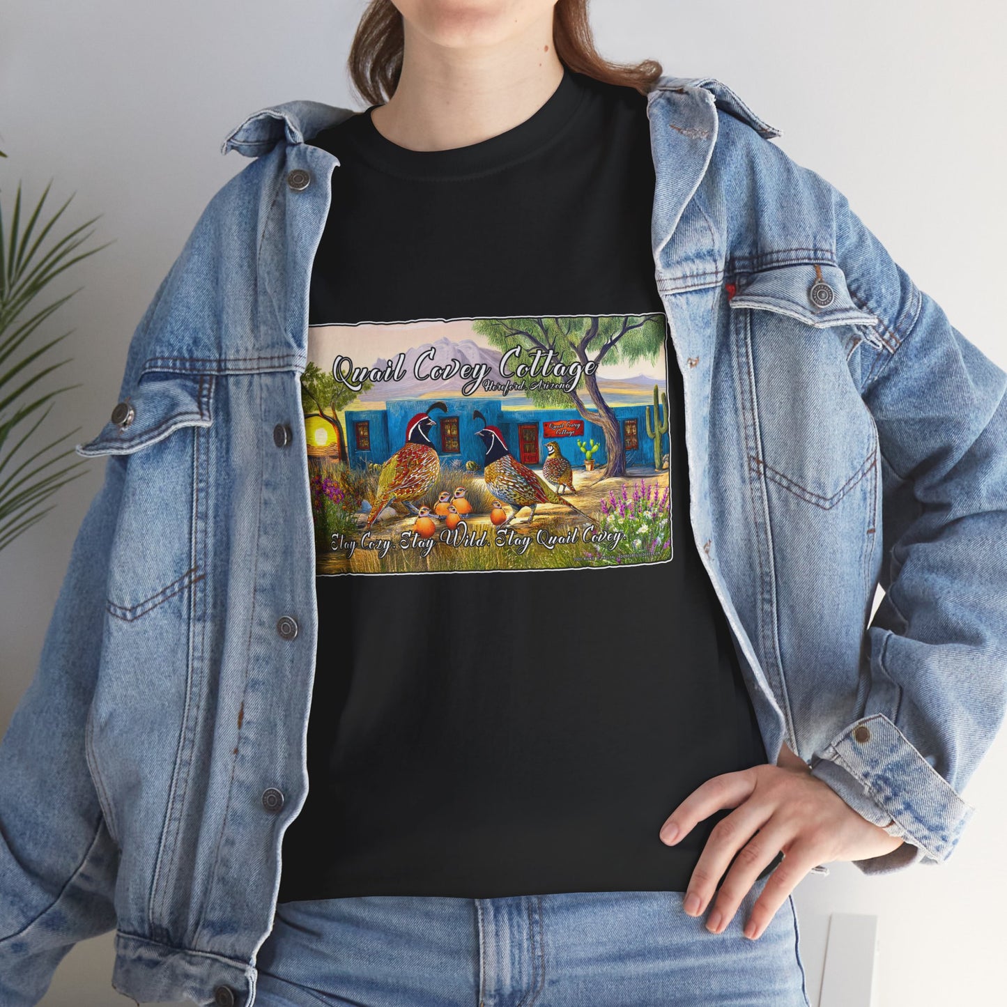 "Quail Covey Cottage" Nature-Inspired Unisex Heavy Cotton Tee, Casual Shirt, Graphic Tee, Eco-Friendly Fashion, Outdoor Adventure Wear