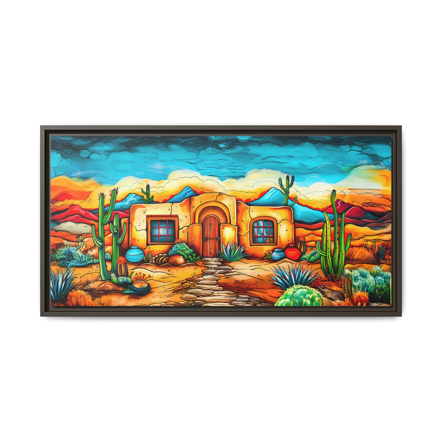 "La Casa de Adobe" A Vibrant and Colorful Canvas Print, Desert Southwest Wall Art - Original Artwork by Rickie O. Pauley