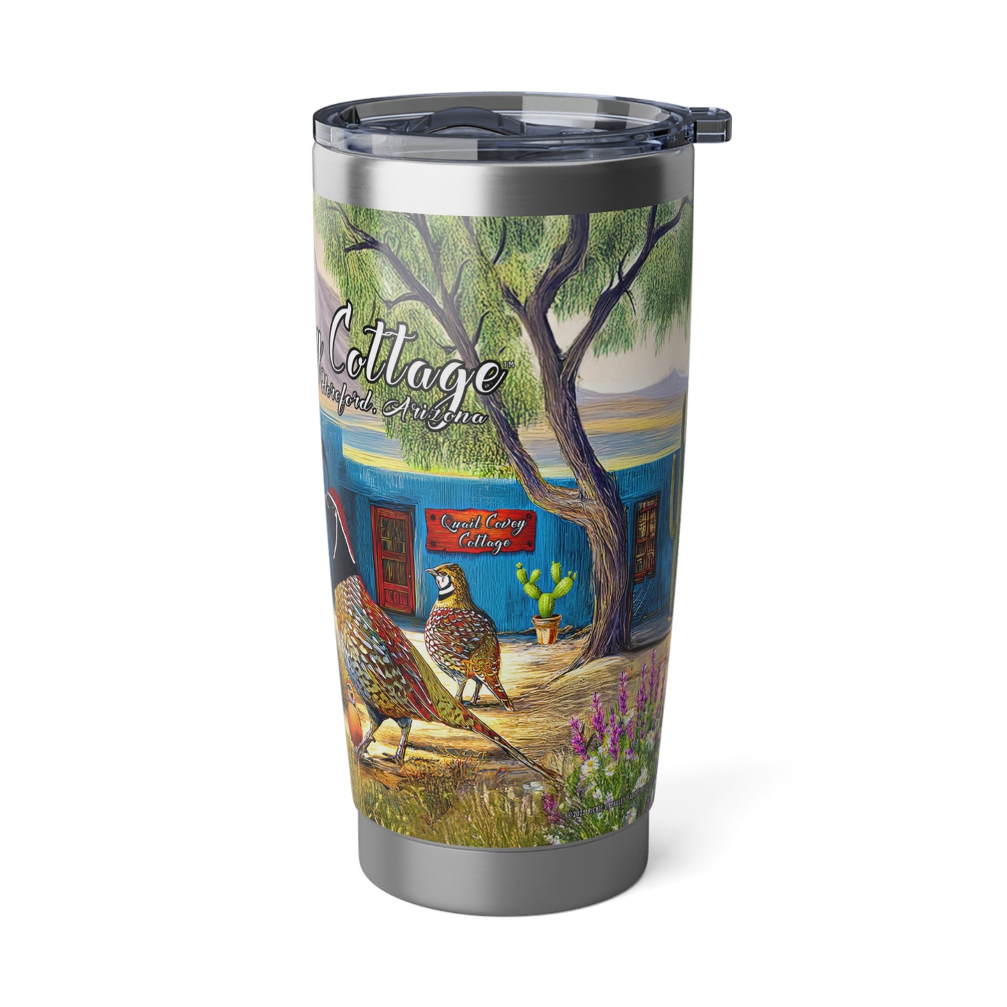 "Quail Covey Cottage" - Vagabond 20oz Tumbler - Artistic Travel Mug for Adventurers, Insulated Drinkware for Traveling, Unique Gift