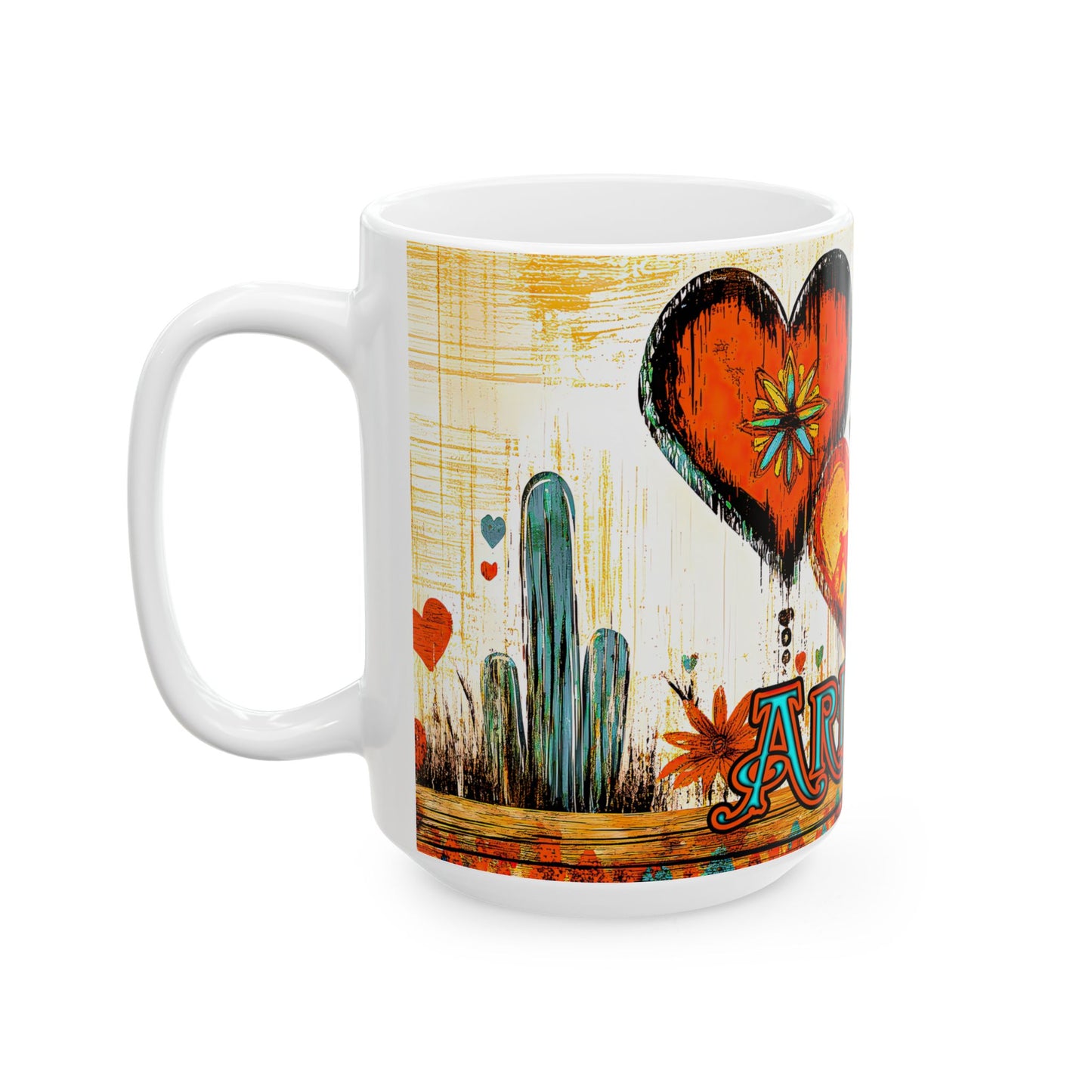 "My Heart's In Arizona" Colorful Ceramic Mug - Available in 11oz and 15oz Sizes - Original Artwork by Rickie O. Pauley