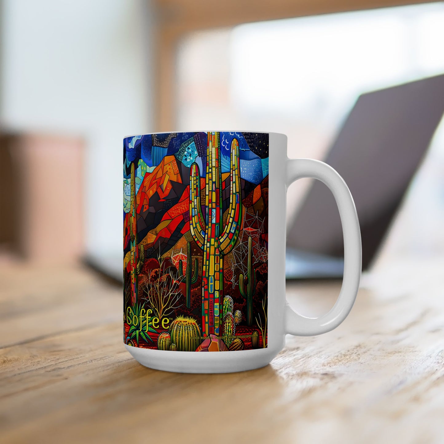 "A Patchwork Desert Camp" Vibrant Ceramic Mug - Available in 11oz and 15oz Sizes