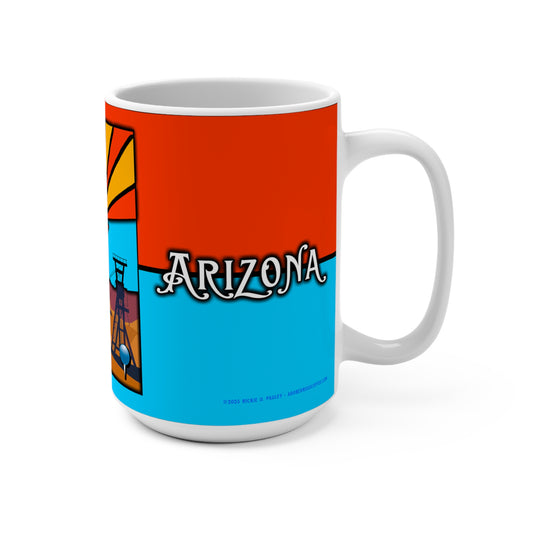 Bisbee, Arizona 15oz Mug - Vibrant Souvenir Coffee Cup with State Map & Sunshine Design