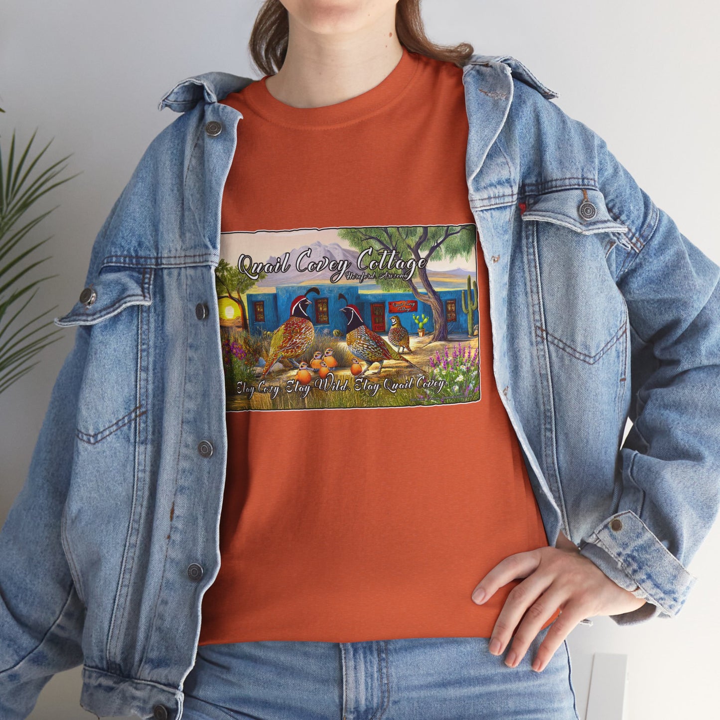 "Quail Covey Cottage" Nature-Inspired Unisex Heavy Cotton Tee, Casual Shirt, Graphic Tee, Eco-Friendly Fashion, Outdoor Adventure Wear