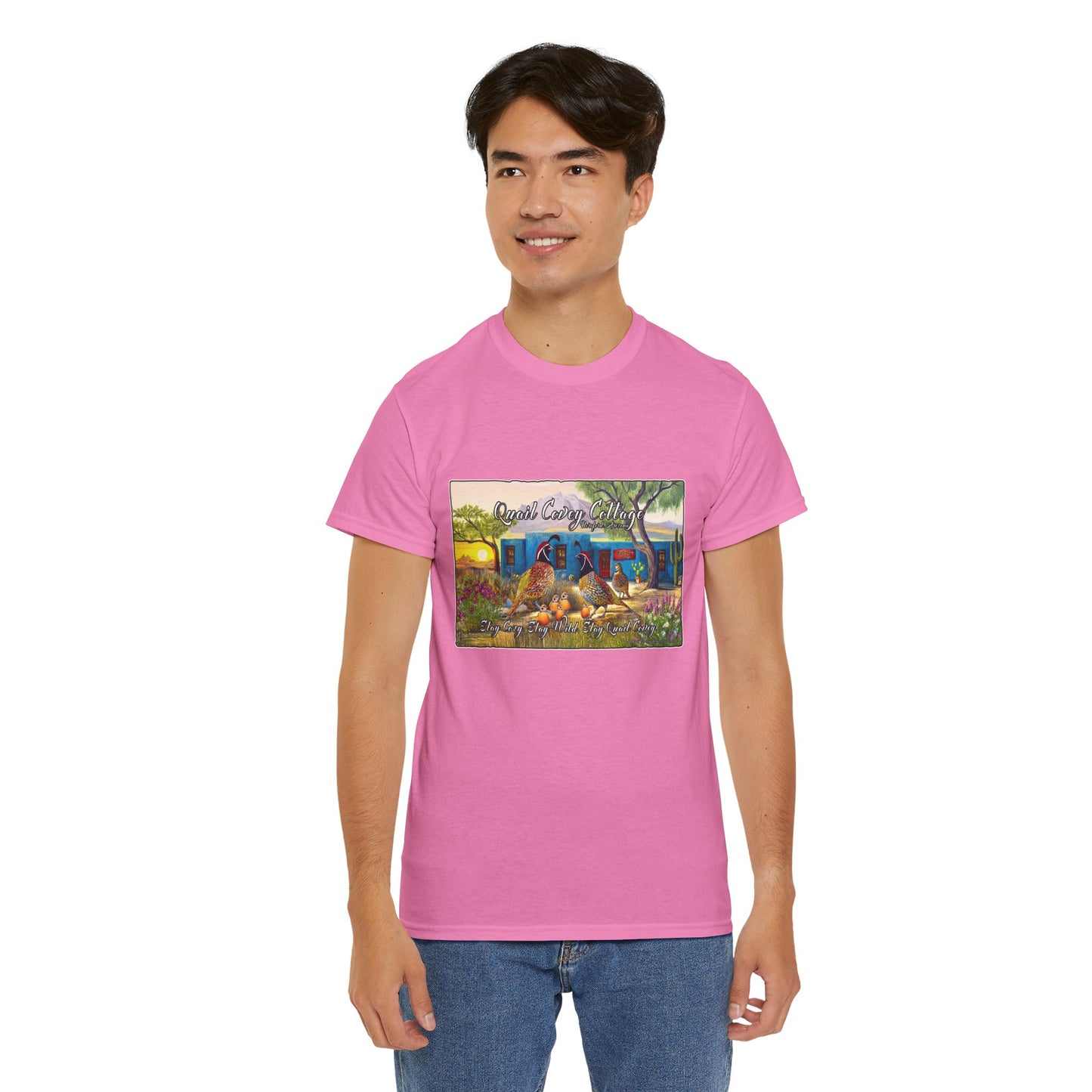 "Quail Covey Cottage" Nature-Inspired Unisex Heavy Cotton Tee, Casual Shirt, Graphic Tee, Eco-Friendly Fashion, Outdoor Adventure Wear