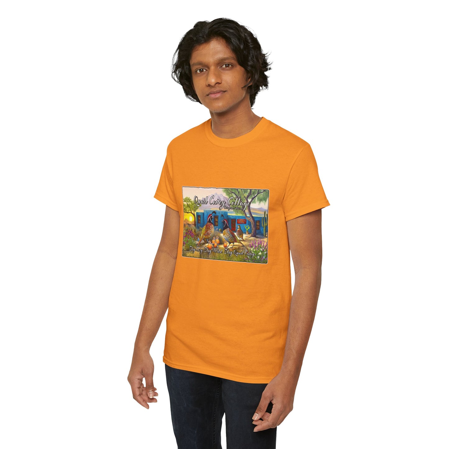 "Quail Covey Cottage" Nature-Inspired Unisex Heavy Cotton Tee, Casual Shirt, Graphic Tee, Eco-Friendly Fashion, Outdoor Adventure Wear