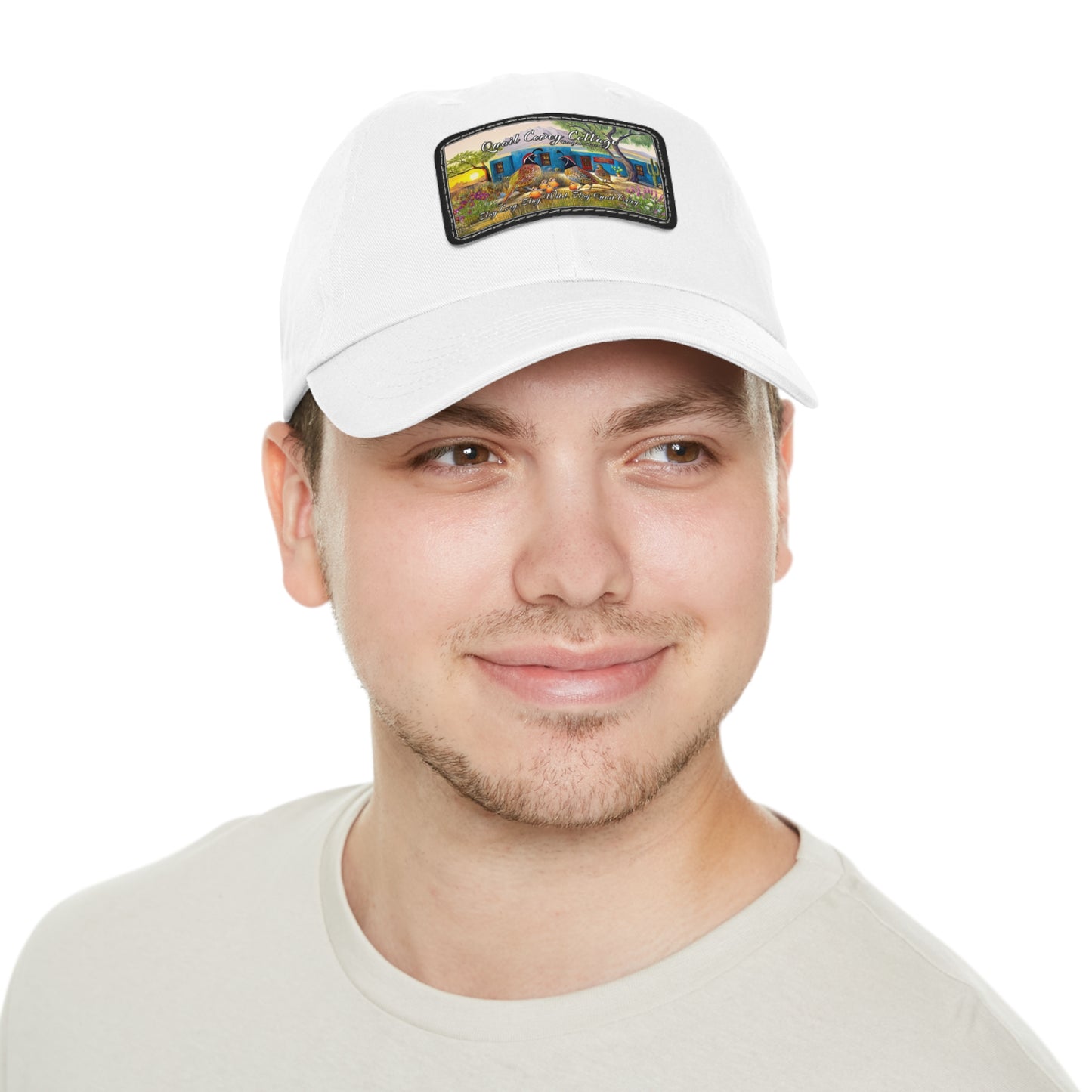 "Quail Covey Cottage" Stylish Dad Hat with Leather Patch, Casual Outdoor Wear, Unique Dad Accessory, Vintage-Inspired Cap,