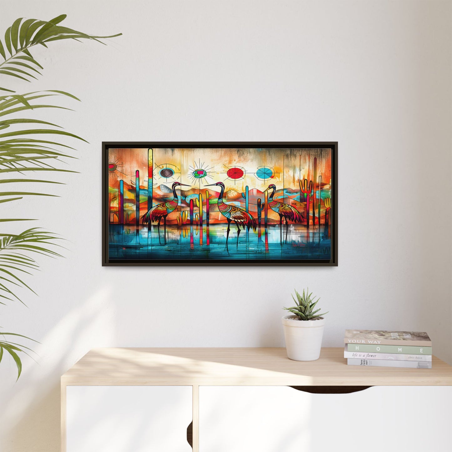 "Sandhill Craze" Vibrant & Colorful Sandhill Cranes Framed Canvas Art, Colorful Wall Decor, Unique Gift Idea, Art for Living Room and Office
