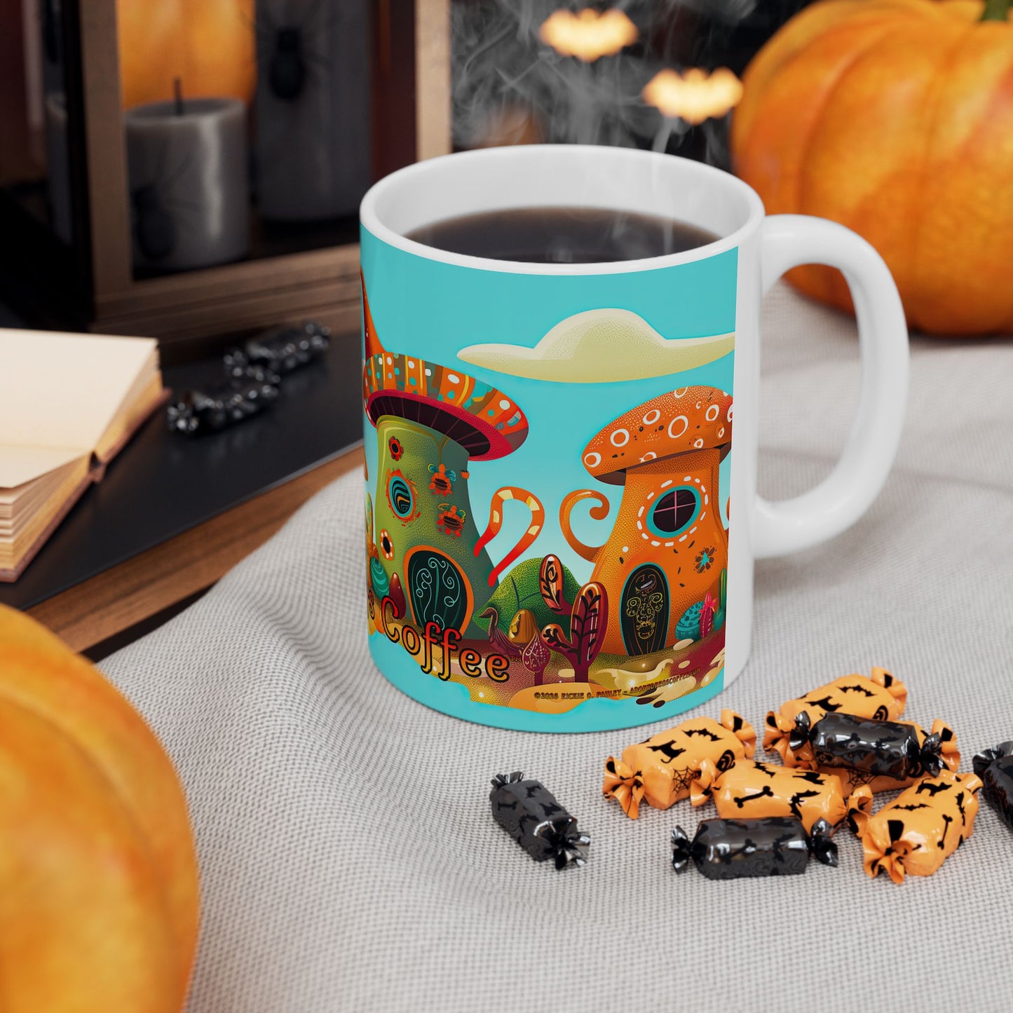 "So Mushroom for Coffee" Colorful Mushroom Themed Ceramic Mug - Available in 11oz and 15oz Sizes