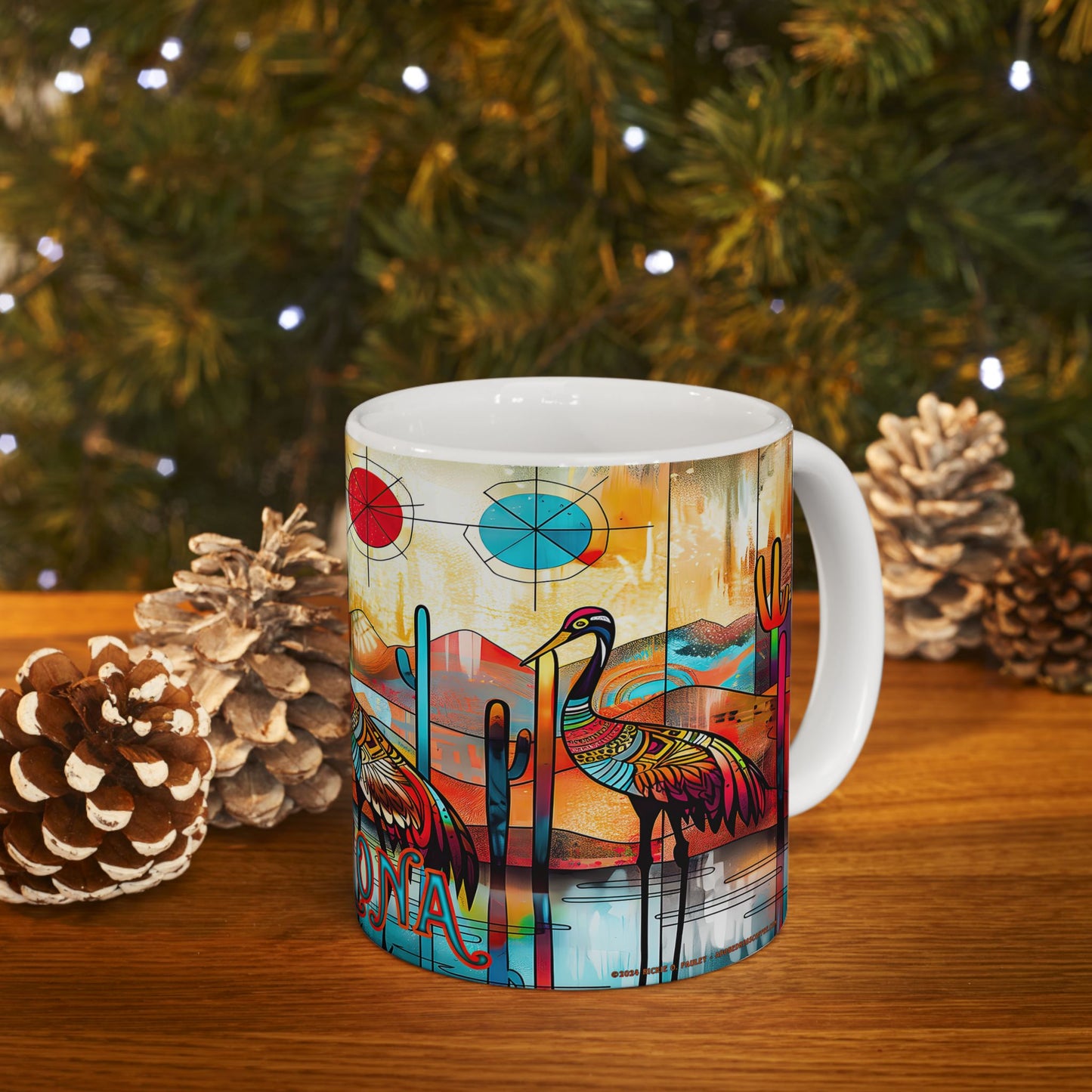 "Sandhill Craze" Colorful Arizona Sandhill Cranes 11oz and 15oz Ceramic Coffee/Tea Mug
