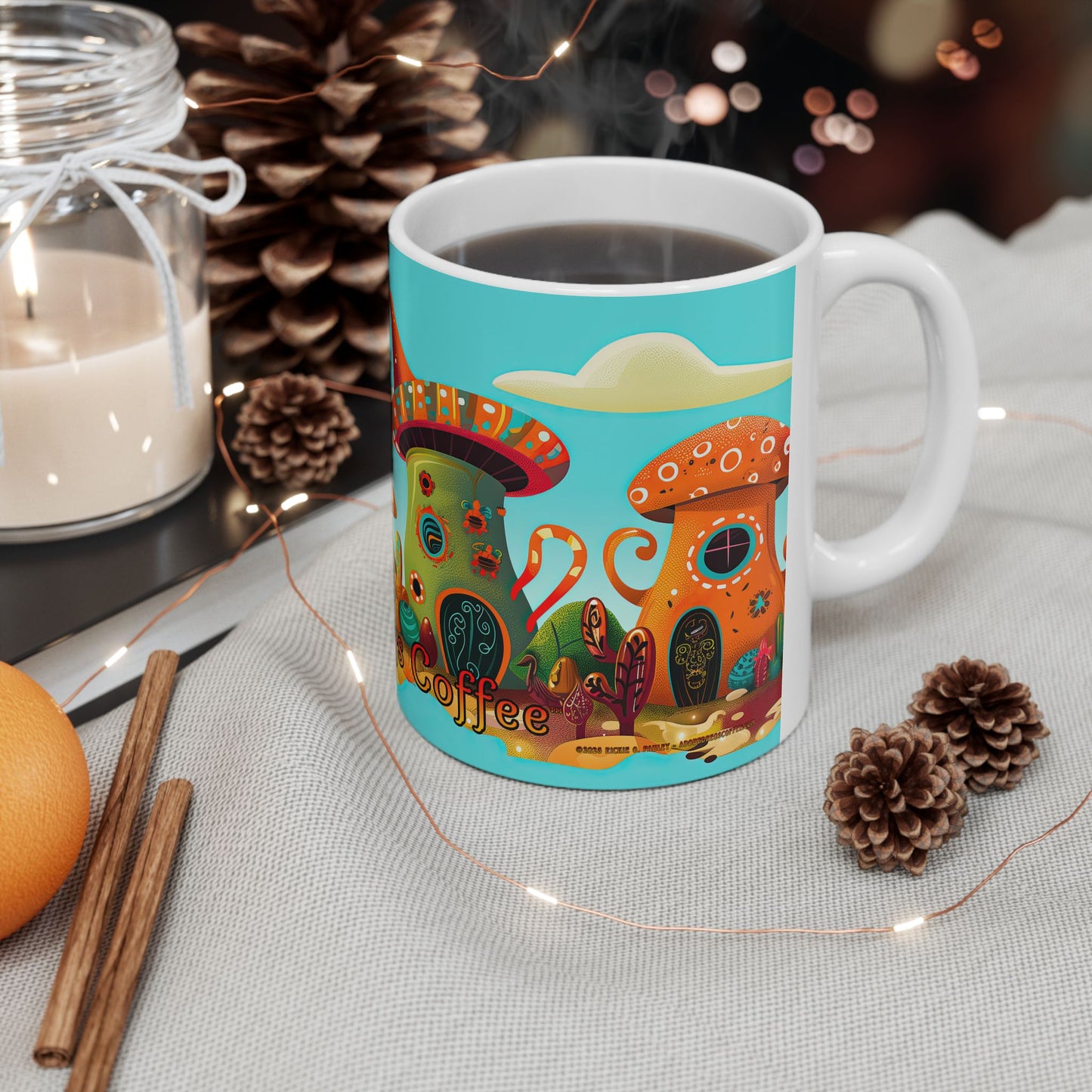 "So Mushroom for Coffee" Colorful Mushroom Themed Ceramic Mug - Available in 11oz and 15oz Sizes