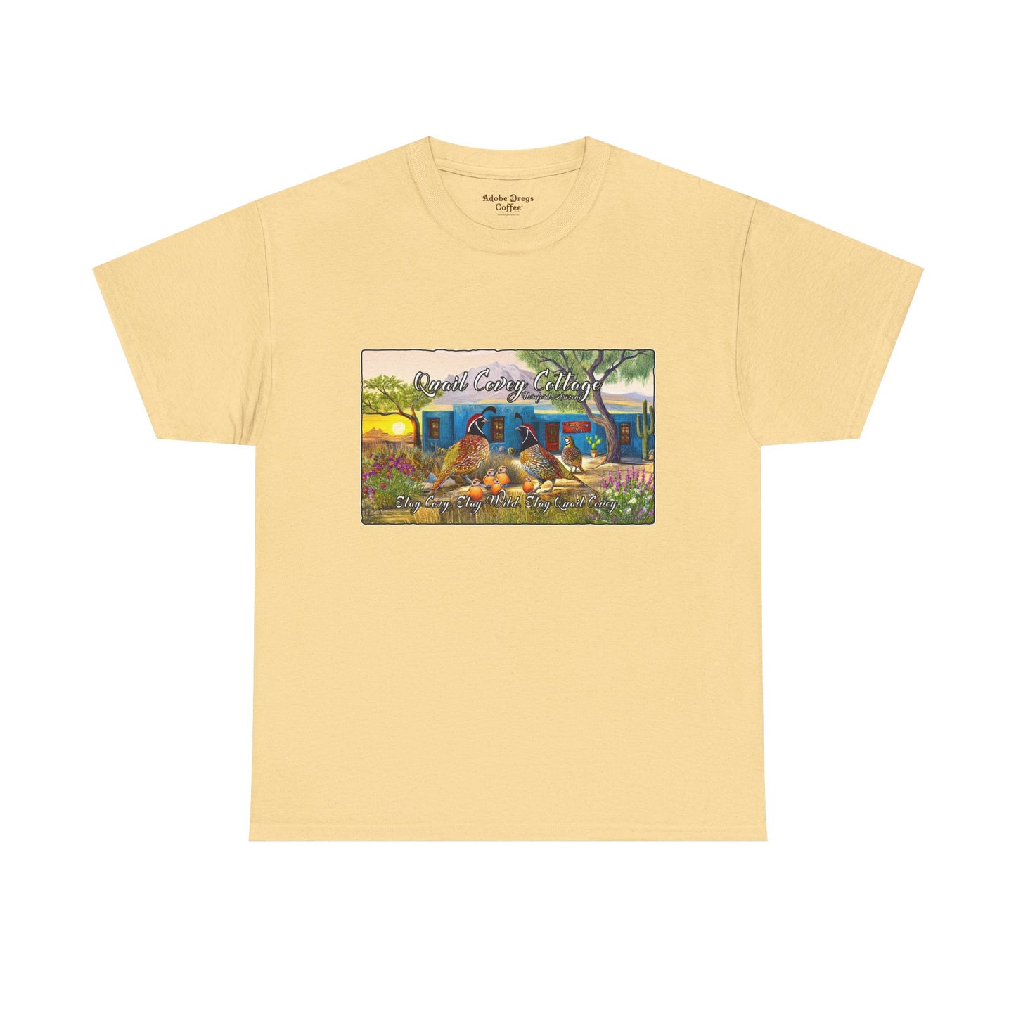 "Quail Covey Cottage" Nature-Inspired Unisex Heavy Cotton Tee, Casual Shirt, Graphic Tee, Eco-Friendly Fashion, Outdoor Adventure Wear