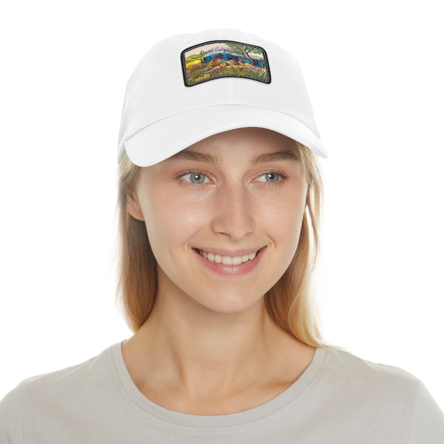 "Quail Covey Cottage" Stylish Dad Hat with Leather Patch, Casual Outdoor Wear, Unique Dad Accessory, Vintage-Inspired Cap,