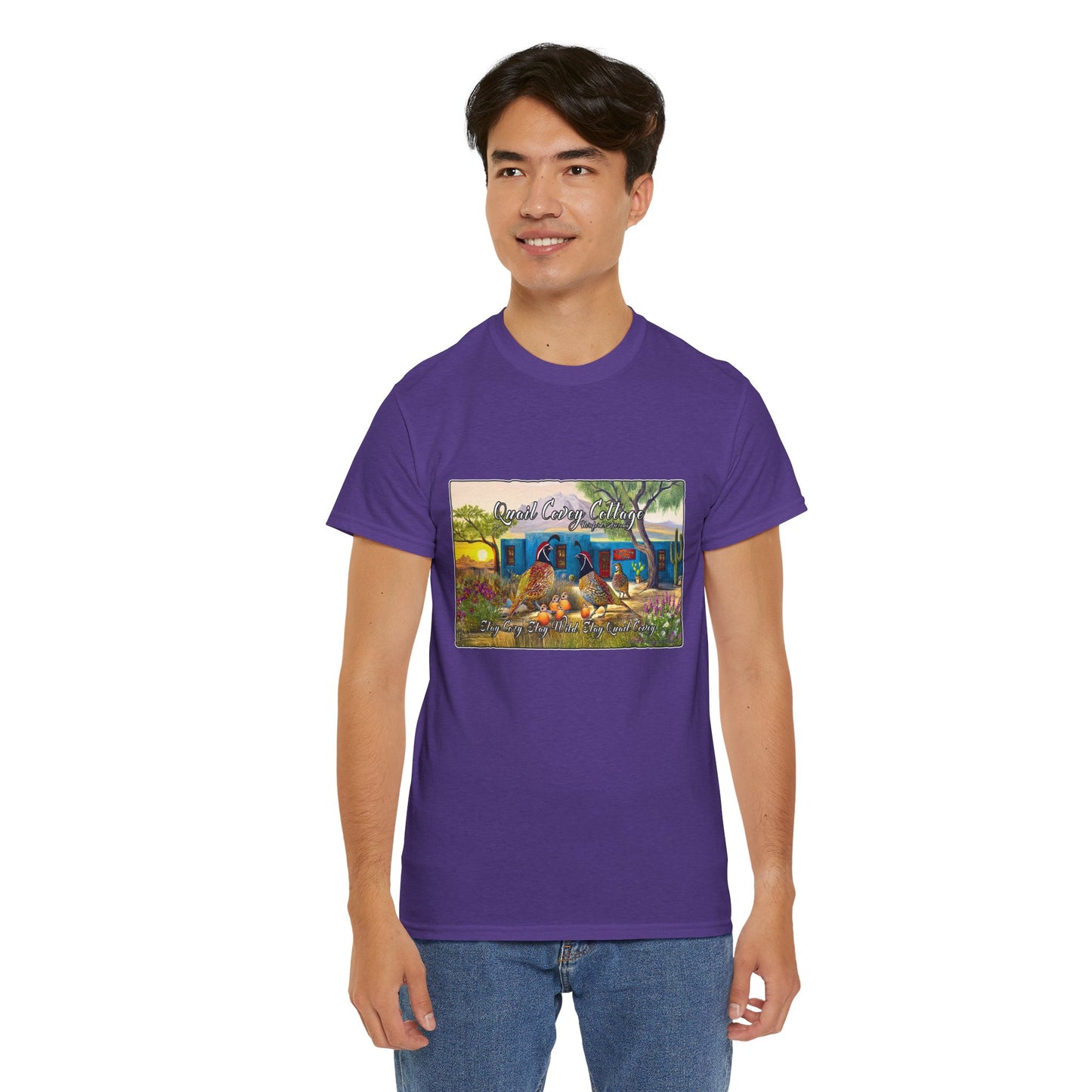 "Quail Covey Cottage" Nature-Inspired Unisex Heavy Cotton Tee, Casual Shirt, Graphic Tee, Eco-Friendly Fashion, Outdoor Adventure Wear