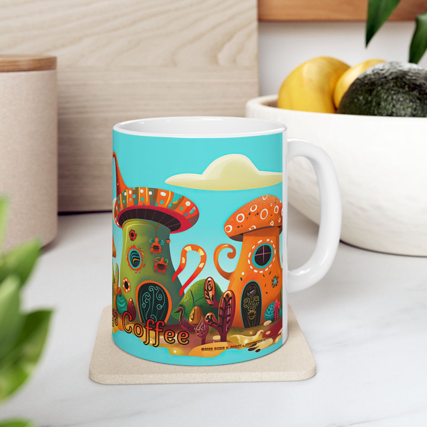 "So Mushroom for Coffee" Colorful Mushroom Themed Ceramic Mug - Available in 11oz and 15oz Sizes