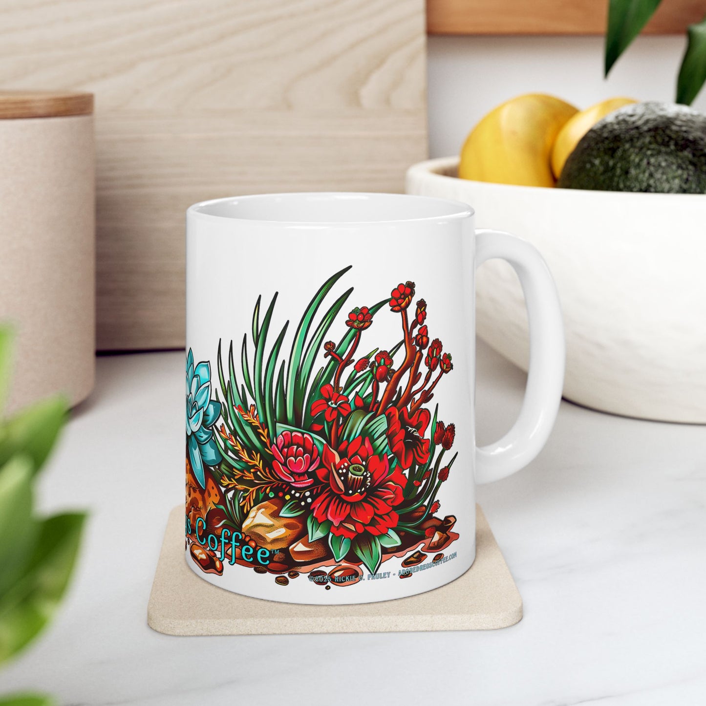 "Printz Ribbitz" - Ceramic Mug, Vibrant Frog and Cacti Mug - Available in both 11oz and 15oz Sizes, Cute Frog Gift Mug!