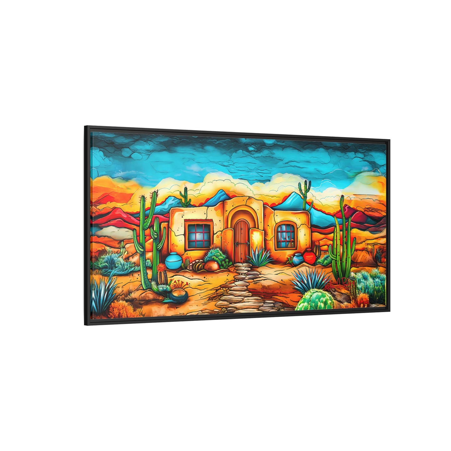 "La Casa de Adobe" A Vibrant and Colorful Canvas Print, Desert Southwest Wall Art - Original Artwork by Rickie O. Pauley