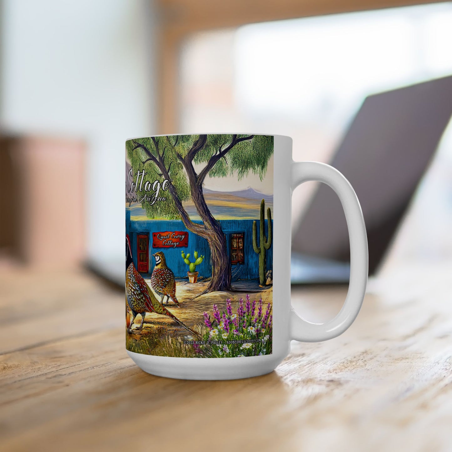 "Quail Covey Cottage" - Rustic Quail-Themed Ceramic Mug, Unique Coffee Cup, Nature Lover Gift, Desert Southwest Decor