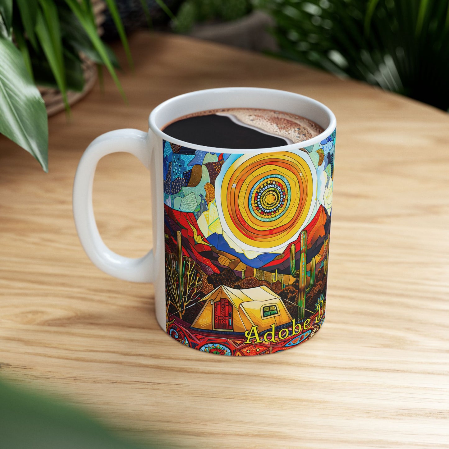 "A Patchwork Desert Camp" Vibrant Ceramic Mug - Available in 11oz and 15oz Sizes