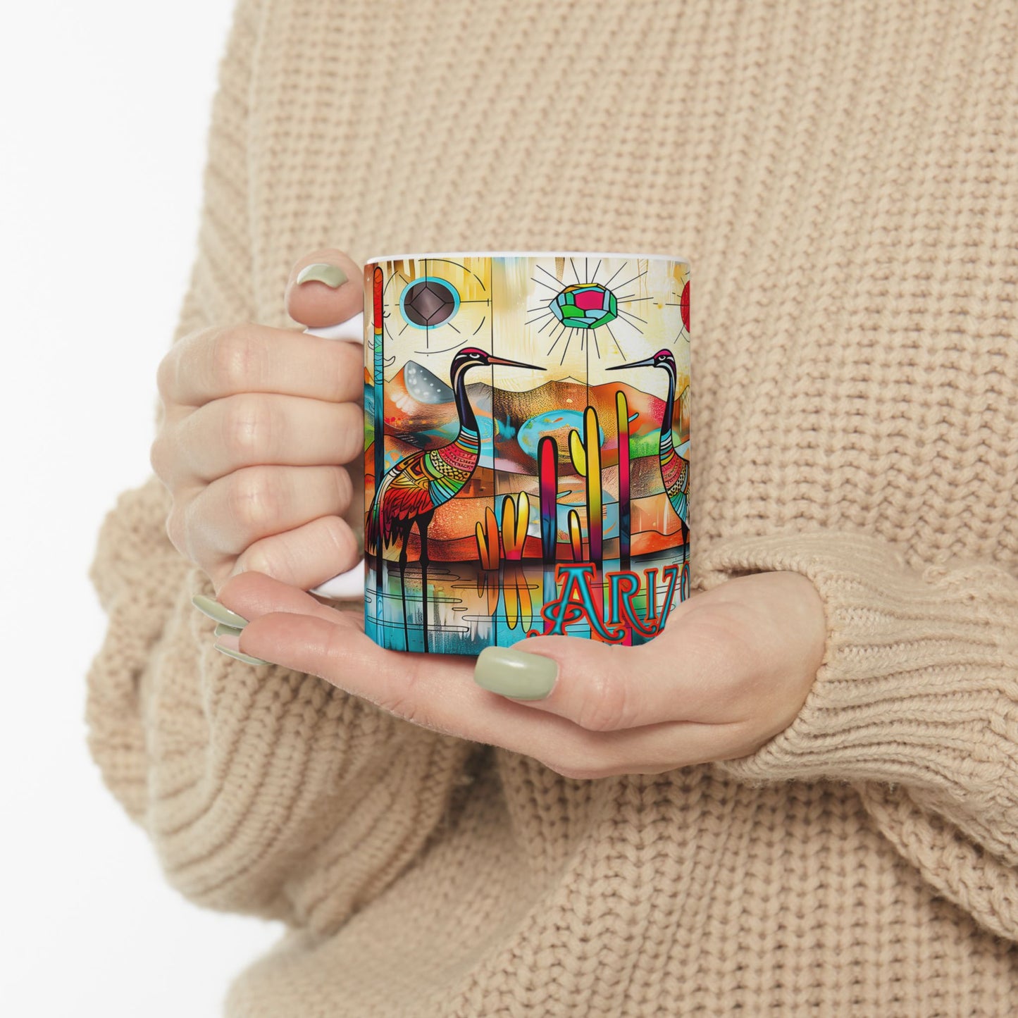 "Sandhill Craze" Colorful Arizona Sandhill Cranes 11oz and 15oz Ceramic Coffee/Tea Mug