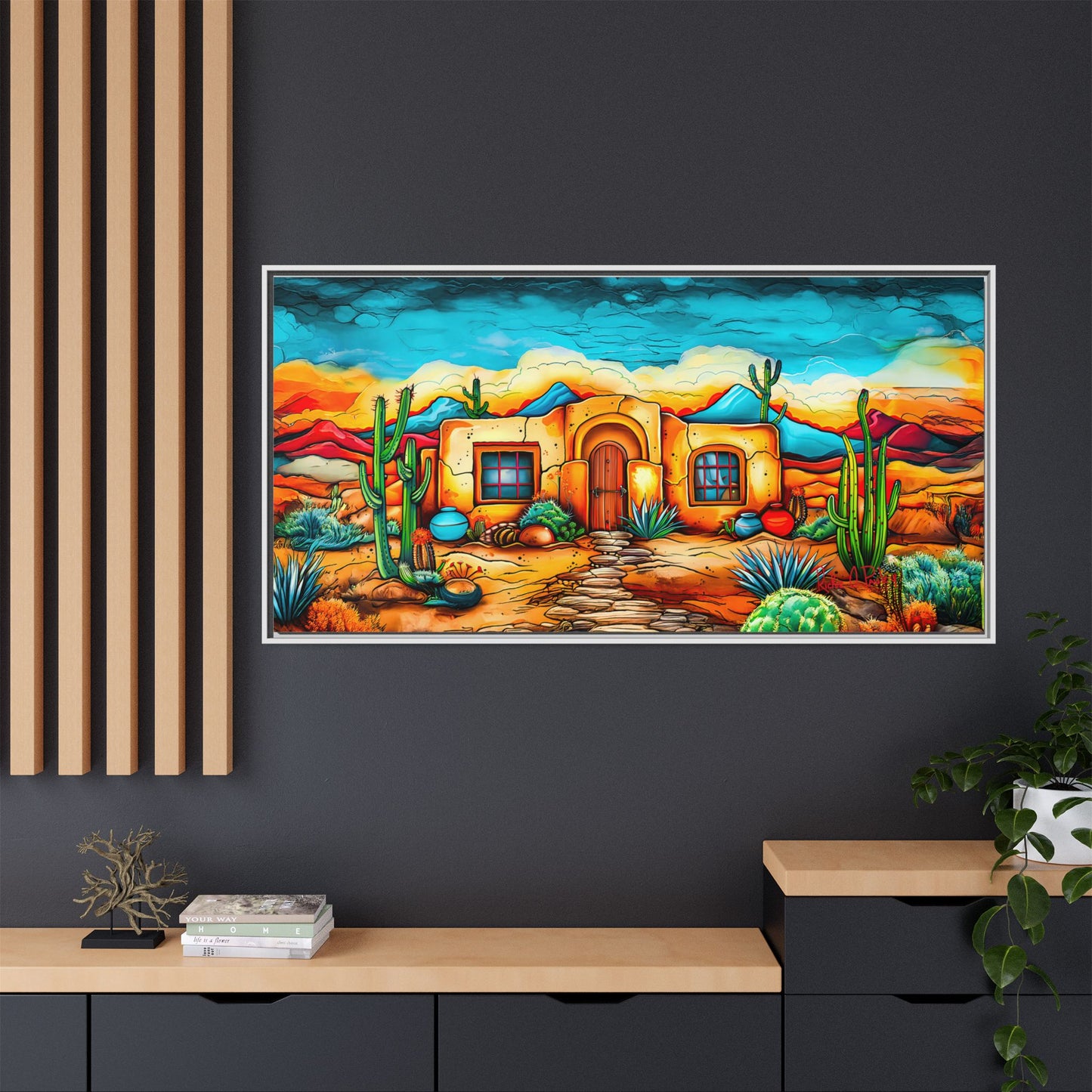 "La Casa de Adobe" A Vibrant and Colorful Canvas Print, Desert Southwest Wall Art - Original Artwork by Rickie O. Pauley