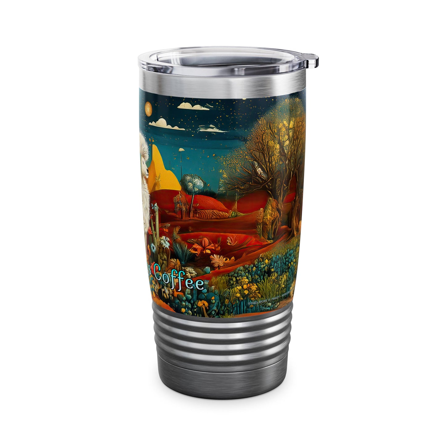 "Chiracahua Chaga" Ringneck Tumbler - 20oz - Adobe Dregs Coffee™ Colorful Desert Scene Travel Mug