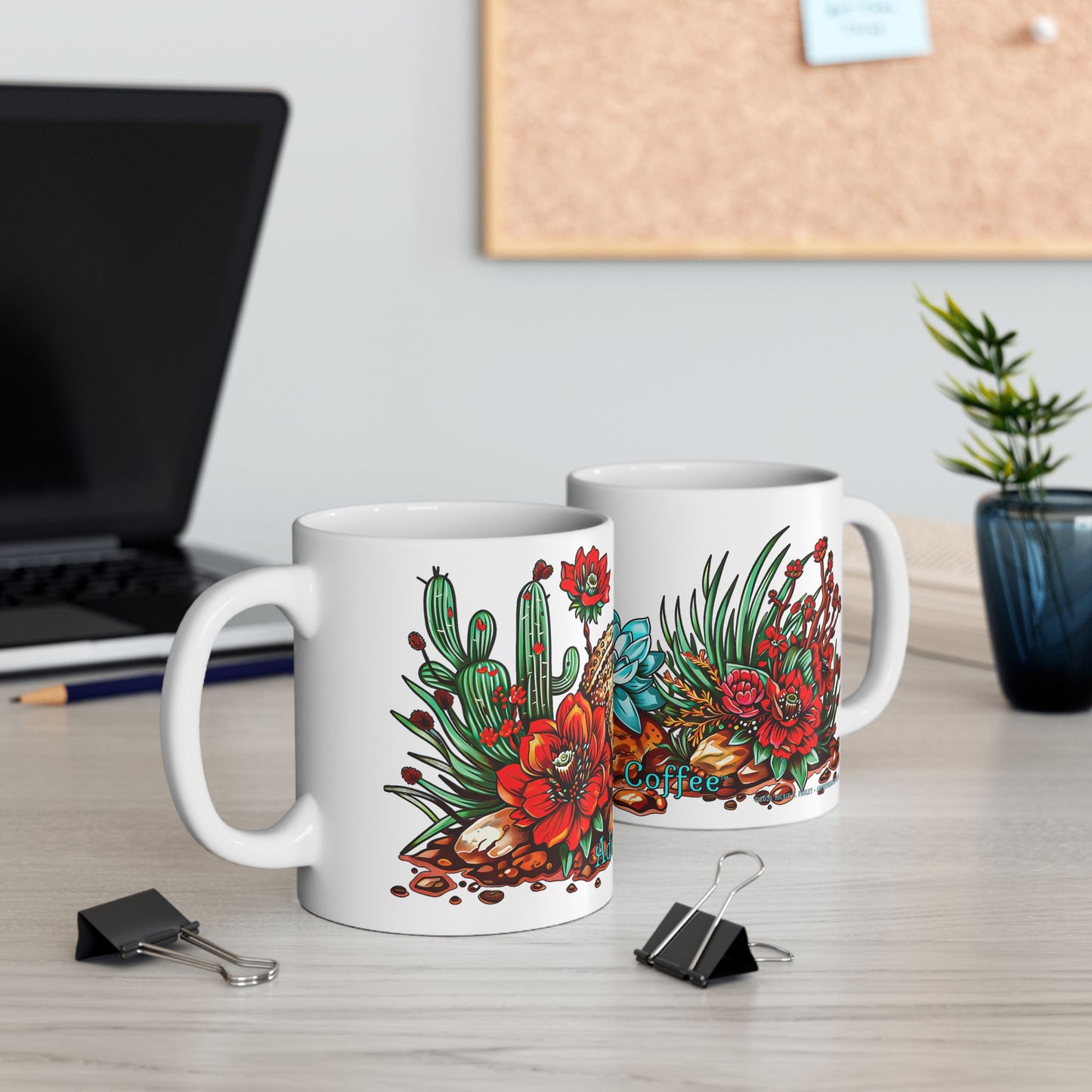 "Printz Ribbitz" - Ceramic Mug, Vibrant Frog and Cacti Mug - Available in both 11oz and 15oz Sizes, Cute Frog Gift Mug!