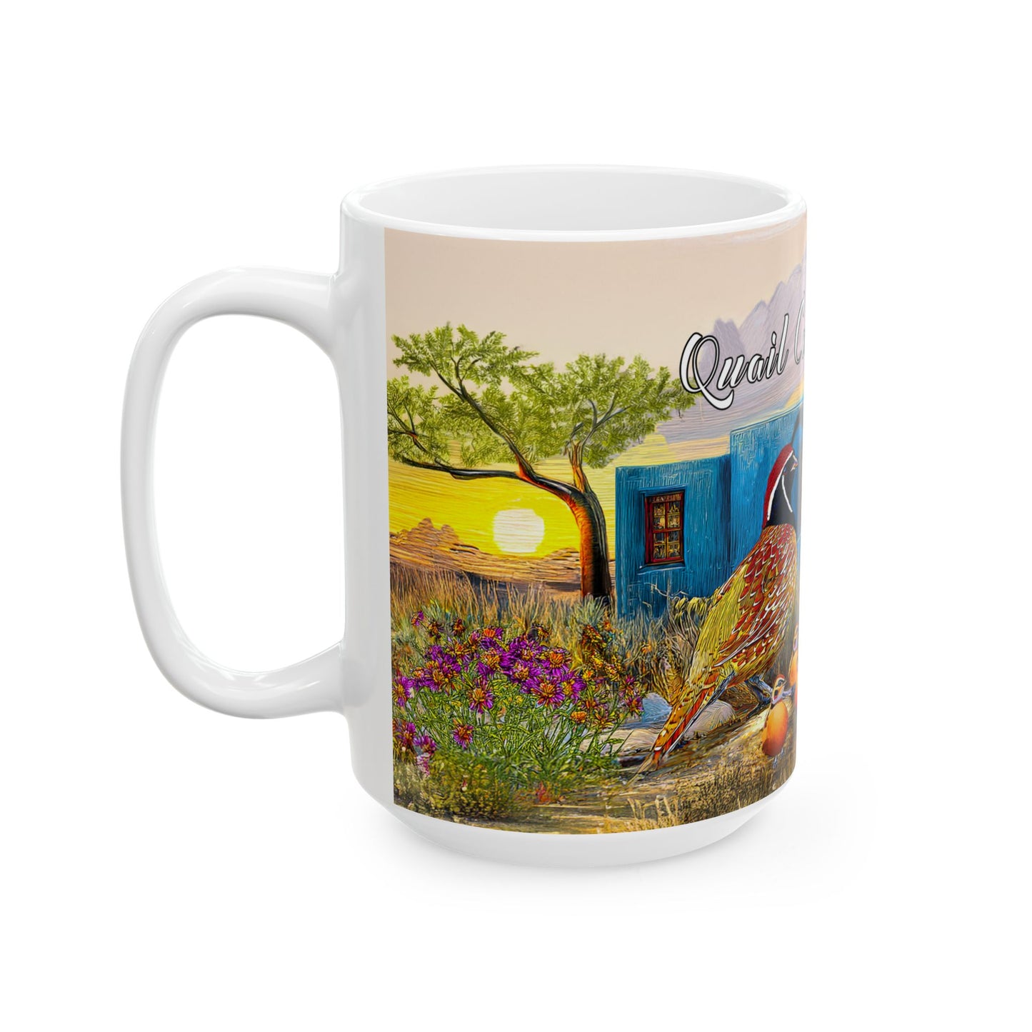 "Quail Covey Cottage" - Rustic Quail-Themed Ceramic Mug, Unique Coffee Cup, Nature Lover Gift, Desert Southwest Decor