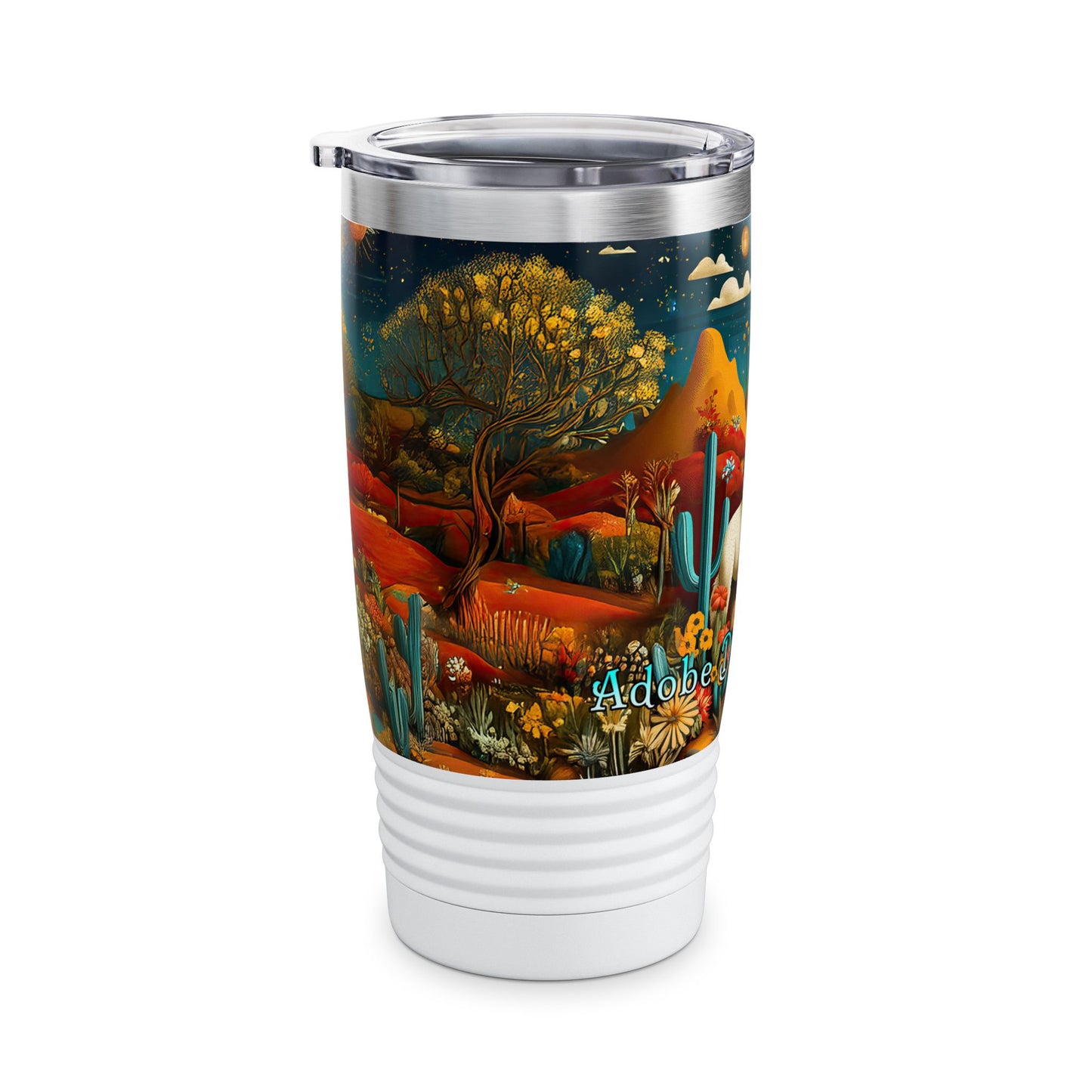 "Chiracahua Chaga" Ringneck Tumbler - 20oz - Adobe Dregs Coffee™ Colorful Desert Scene Travel Mug