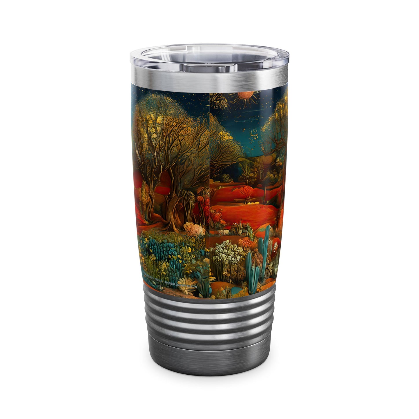 "Chiracahua Chaga" Ringneck Tumbler - 20oz - Adobe Dregs Coffee™ Colorful Desert Scene Travel Mug
