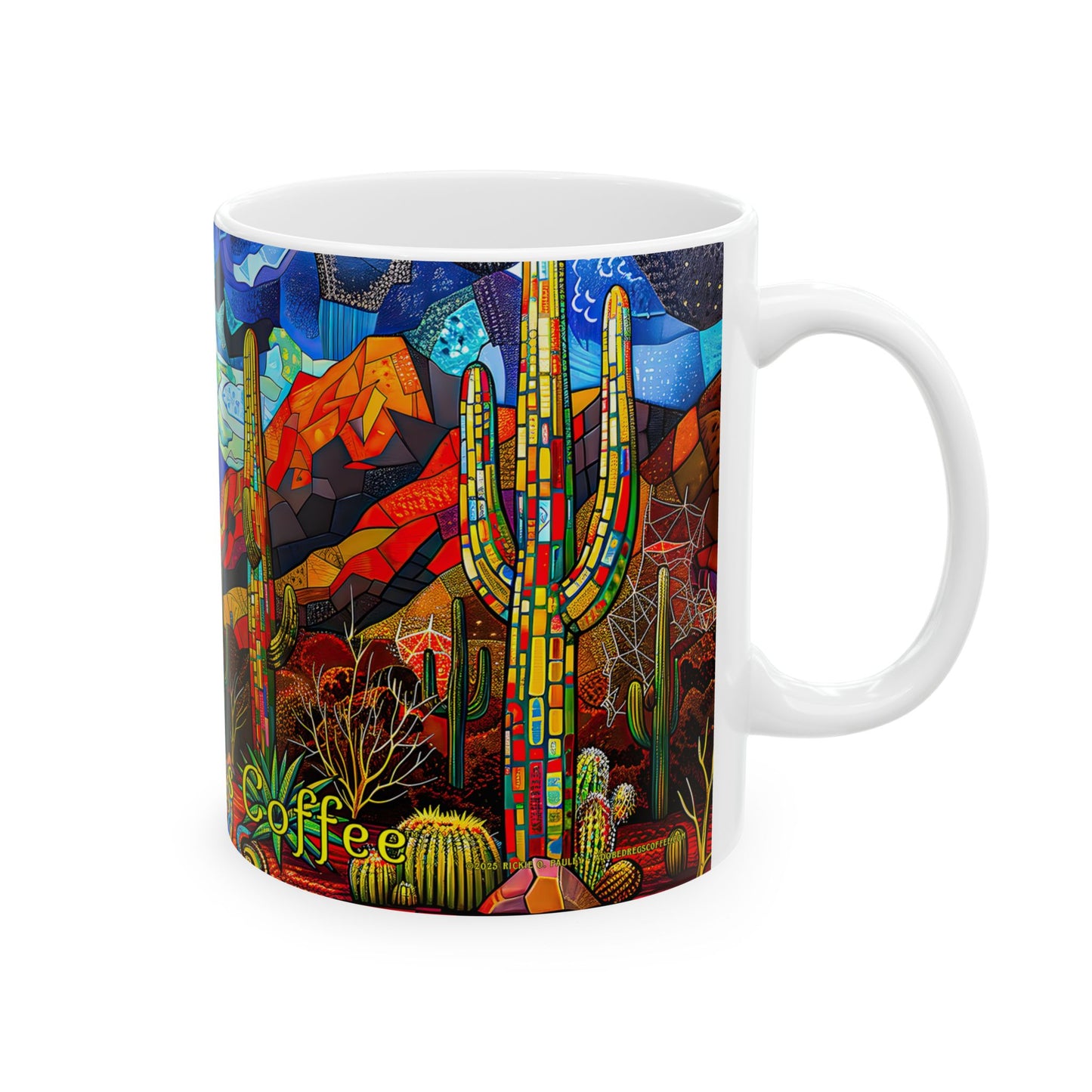 "A Patchwork Desert Camp" Vibrant Ceramic Mug - Available in 11oz and 15oz Sizes