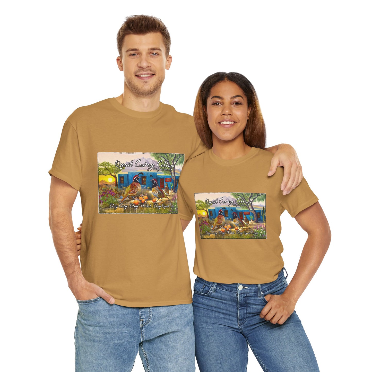 "Quail Covey Cottage" Nature-Inspired Unisex Heavy Cotton Tee, Casual Shirt, Graphic Tee, Eco-Friendly Fashion, Outdoor Adventure Wear