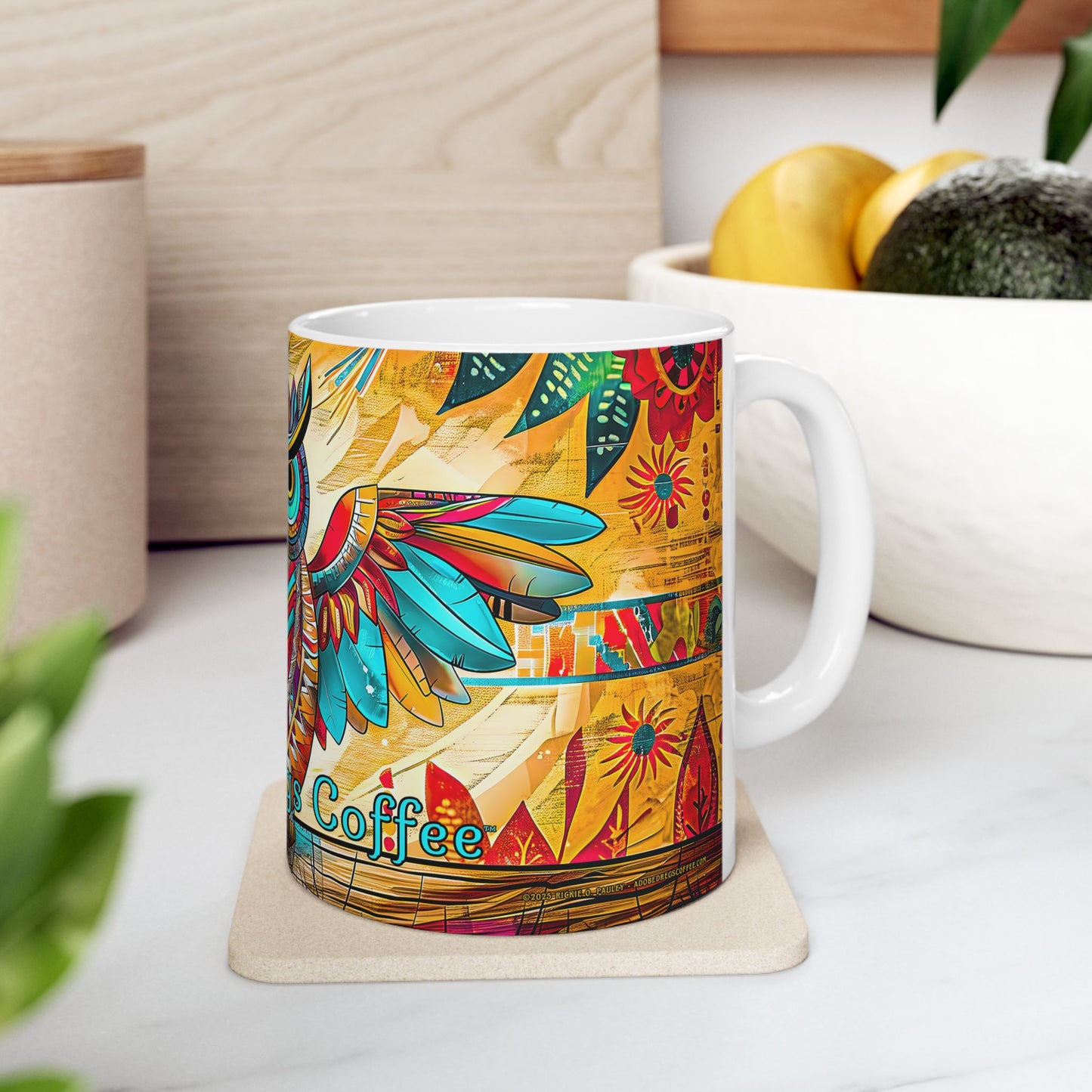 "Owlpaccino" Colorful Owl Ceramic Mug - Available 11oz & 15oz Sizes -Original Artwork by Rickie O. Pauley