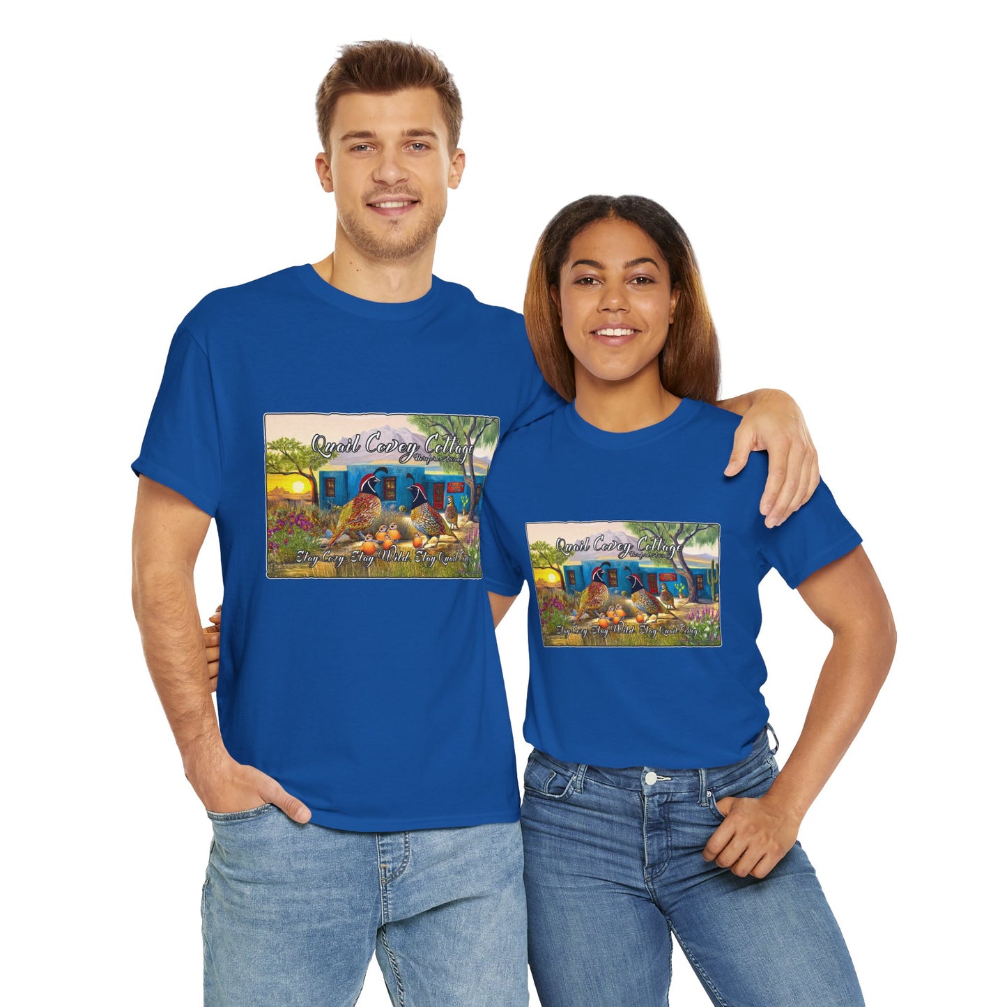 "Quail Covey Cottage" Nature-Inspired Unisex Heavy Cotton Tee, Casual Shirt, Graphic Tee, Eco-Friendly Fashion, Outdoor Adventure Wear