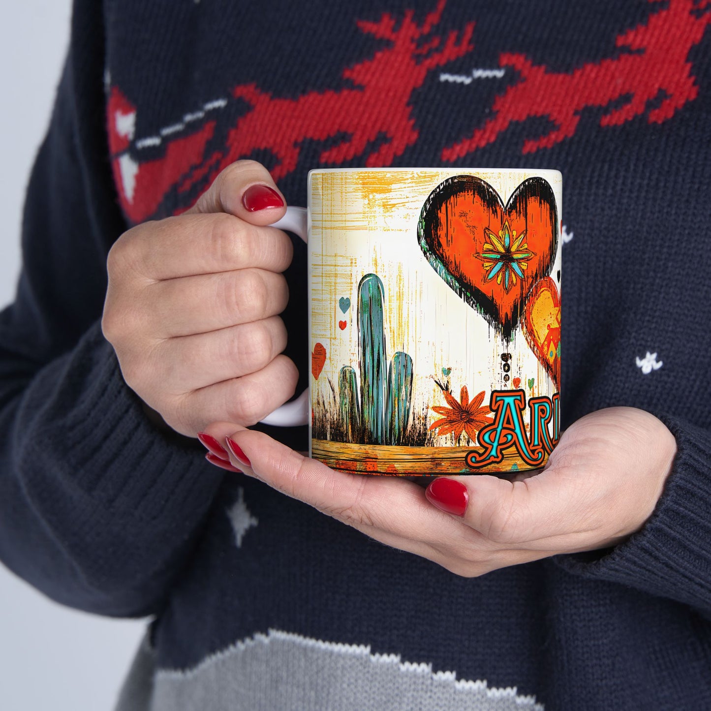 "My Heart's In Arizona" Colorful Ceramic Mug - Available in 11oz and 15oz Sizes - Original Artwork by Rickie O. Pauley