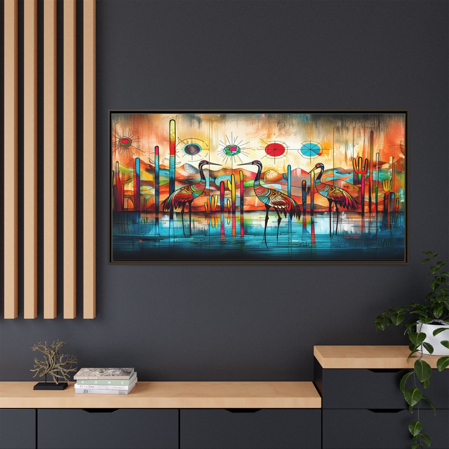 "Sandhill Craze" Vibrant & Colorful Sandhill Cranes Framed Canvas Art, Colorful Wall Decor, Unique Gift Idea, Art for Living Room and Office