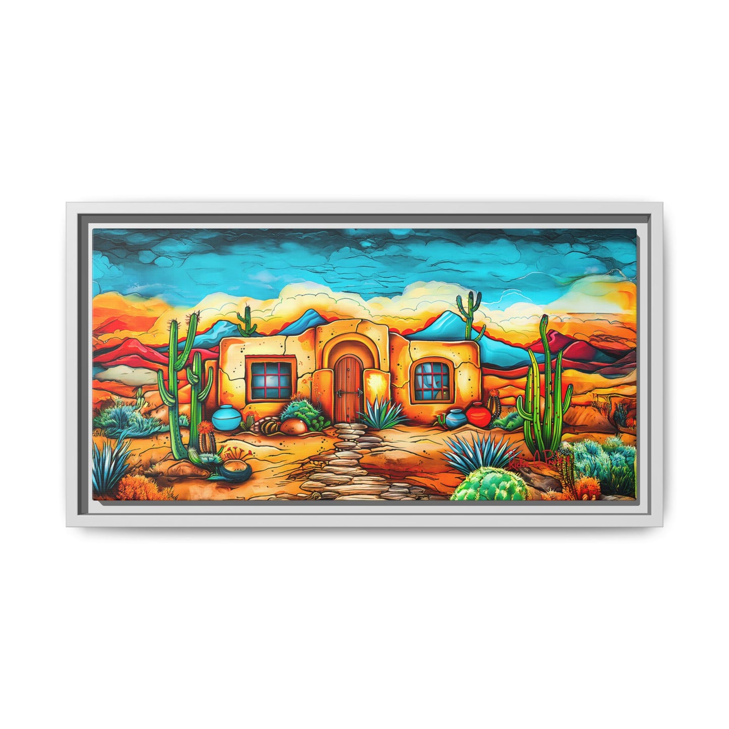 "La Casa de Adobe" A Vibrant and Colorful Canvas Print, Desert Southwest Wall Art - Original Artwork by Rickie O. Pauley