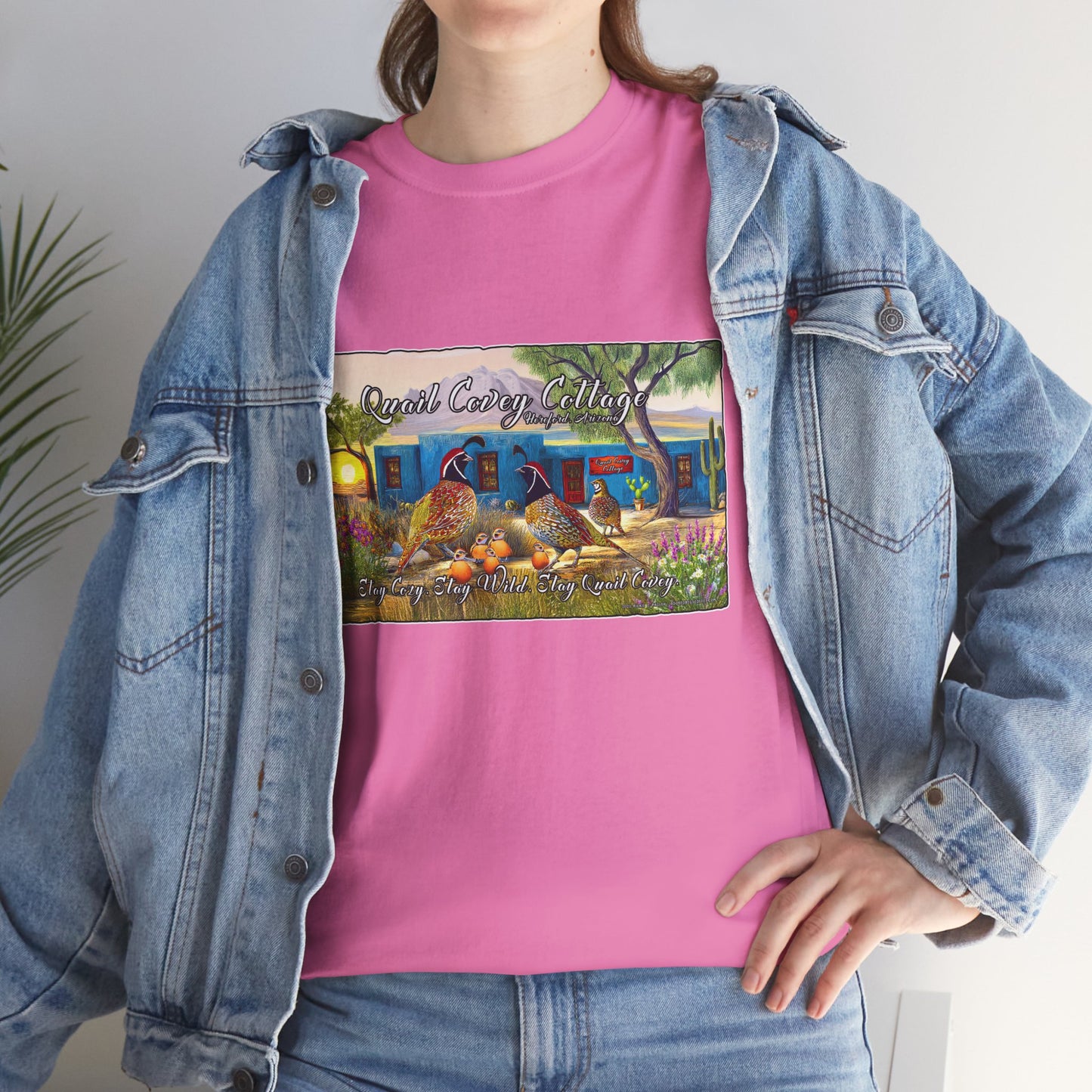 "Quail Covey Cottage" Nature-Inspired Unisex Heavy Cotton Tee, Casual Shirt, Graphic Tee, Eco-Friendly Fashion, Outdoor Adventure Wear