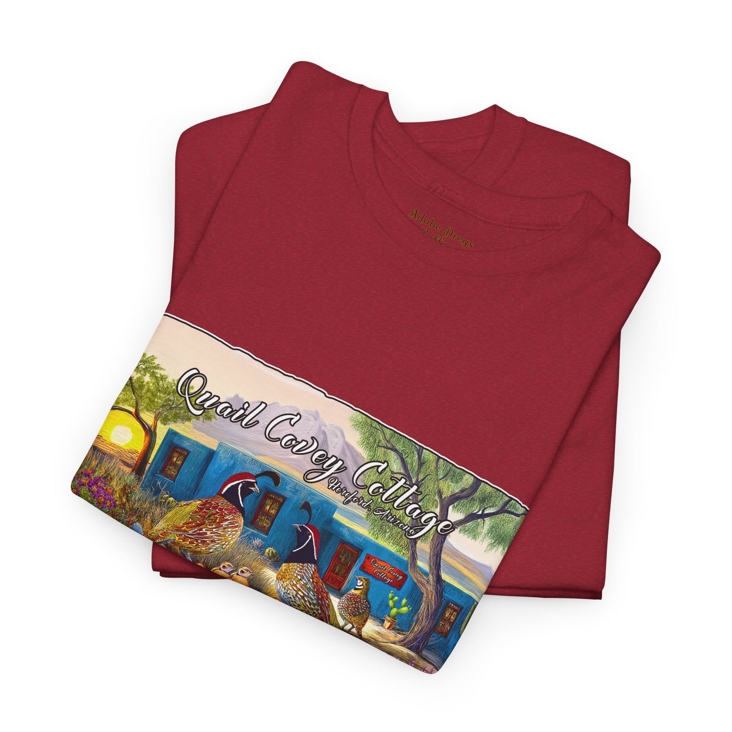 "Quail Covey Cottage" Nature-Inspired Unisex Heavy Cotton Tee, Casual Shirt, Graphic Tee, Eco-Friendly Fashion, Outdoor Adventure Wear