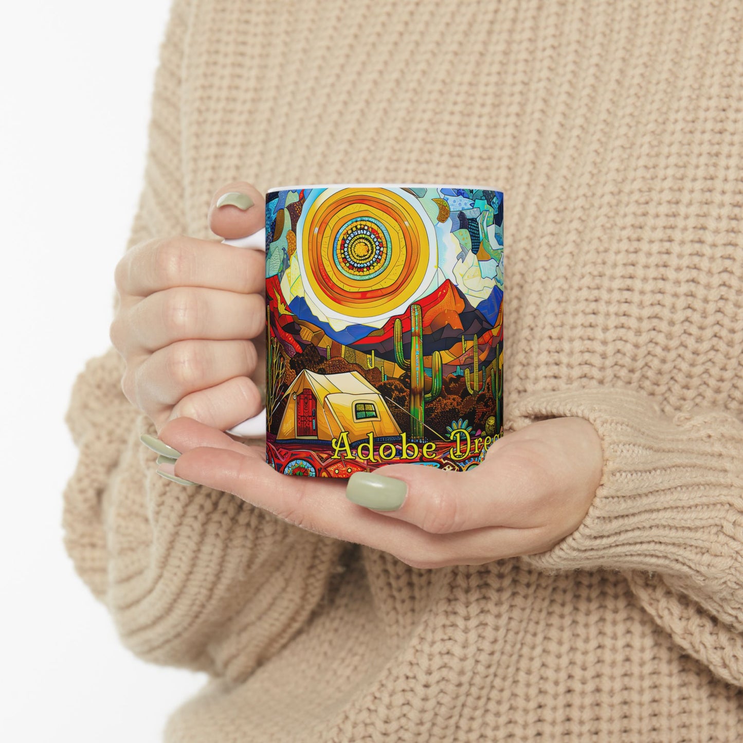 "A Patchwork Desert Camp" Vibrant Ceramic Mug - Available in 11oz and 15oz Sizes