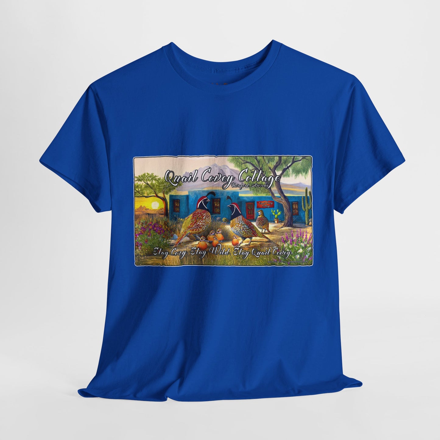 "Quail Covey Cottage" Nature-Inspired Unisex Heavy Cotton Tee, Casual Shirt, Graphic Tee, Eco-Friendly Fashion, Outdoor Adventure Wear